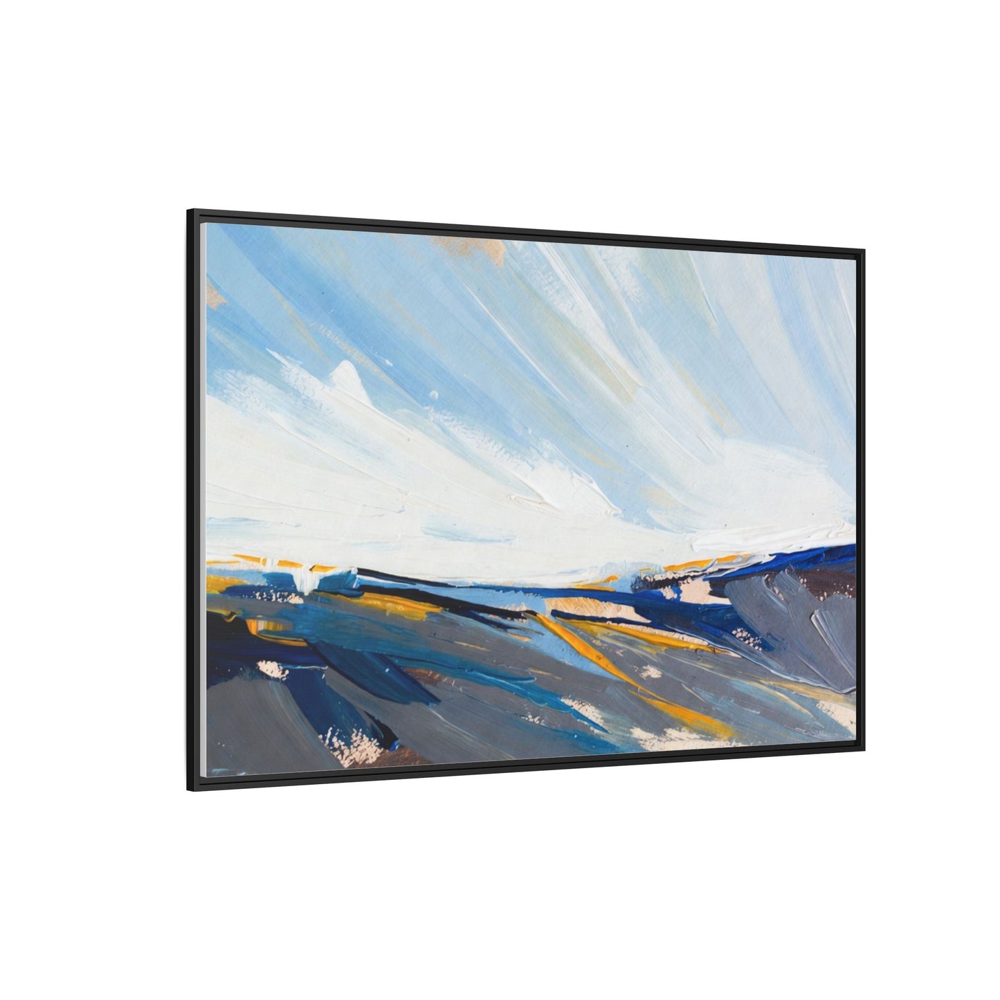 Framed Abstract Seascape Canvas Print — Matte Multi‑Color Wall Art