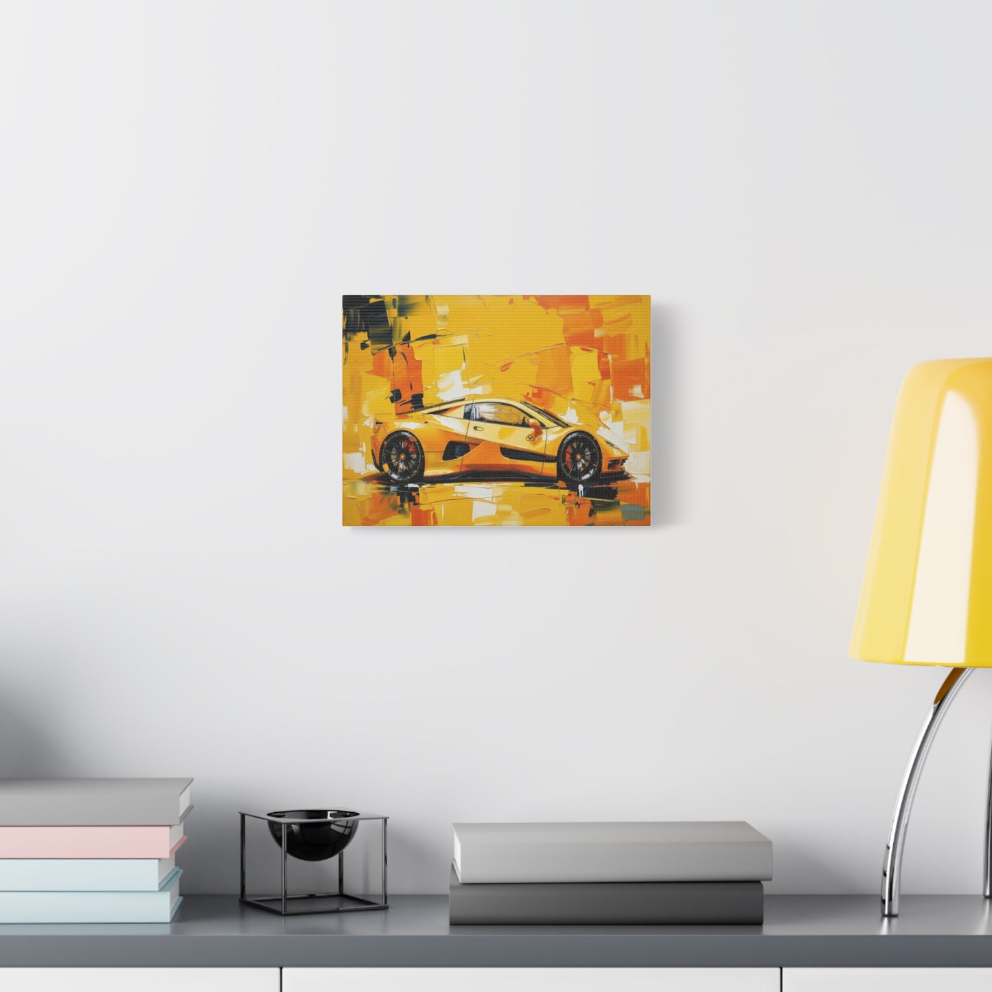 Yellow Sports Car Abstract Canvas Art - Matte Stretched Wall Print