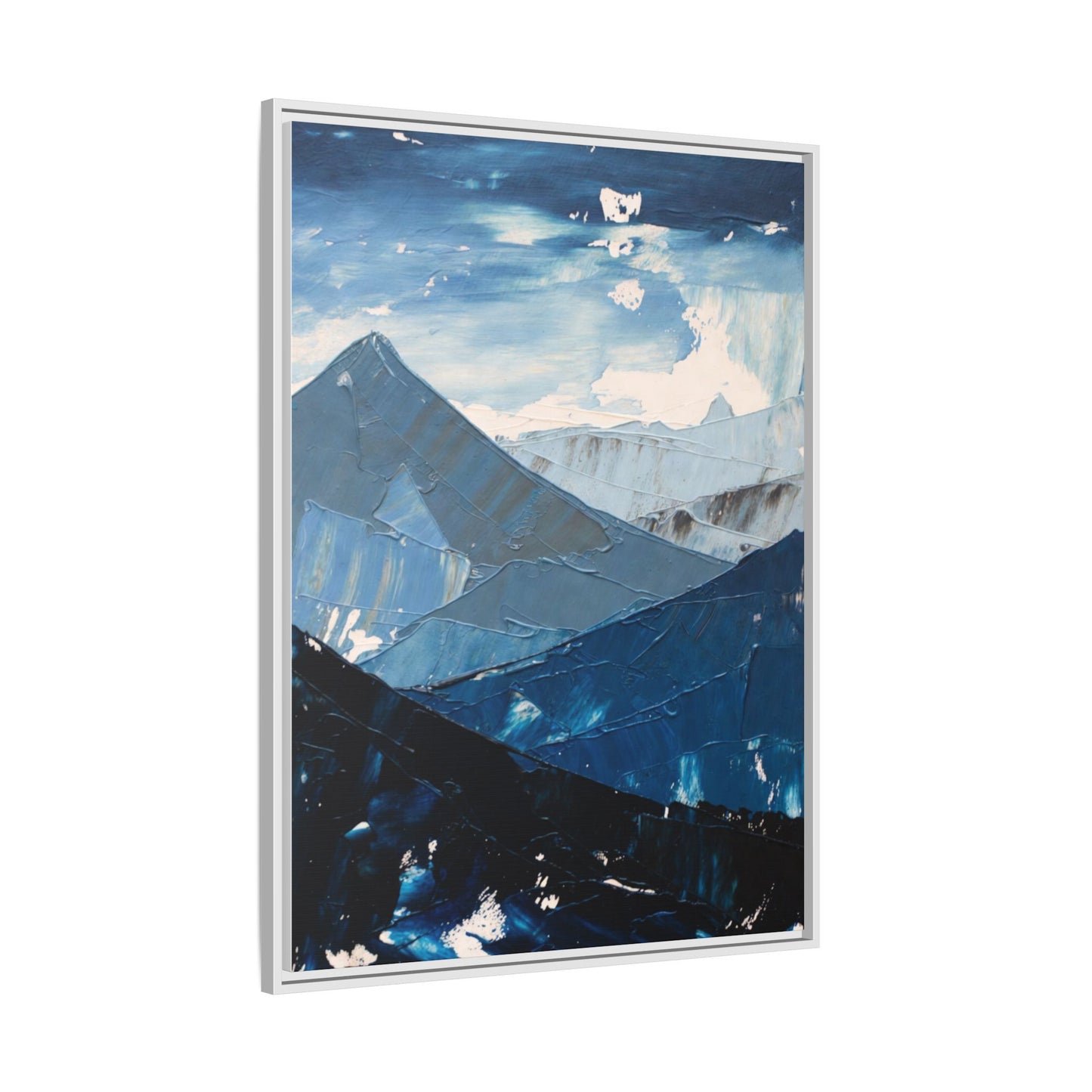 Blue Mountain Landscape Matte Canvas Framed | Abstract Mountain Wall Art