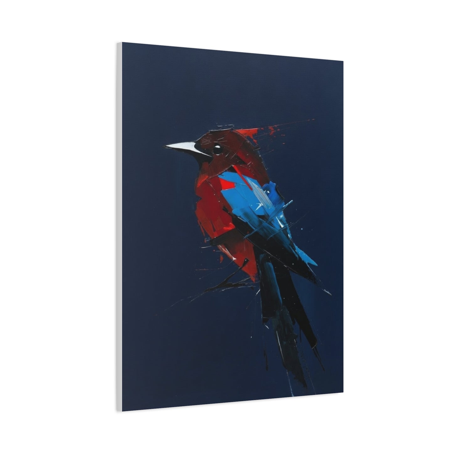 Abstract Red & Blue Bird Canvas Print — Matte Stretched Wall Art