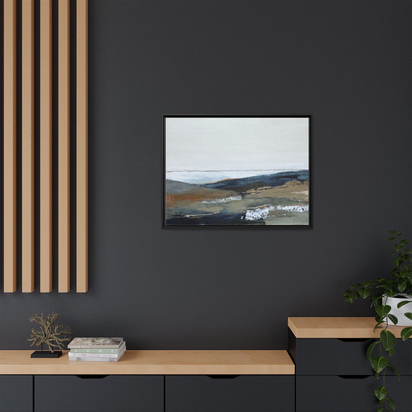 Framed Matte Canvas Wall Art — Serene Coastal Abstract Landscape