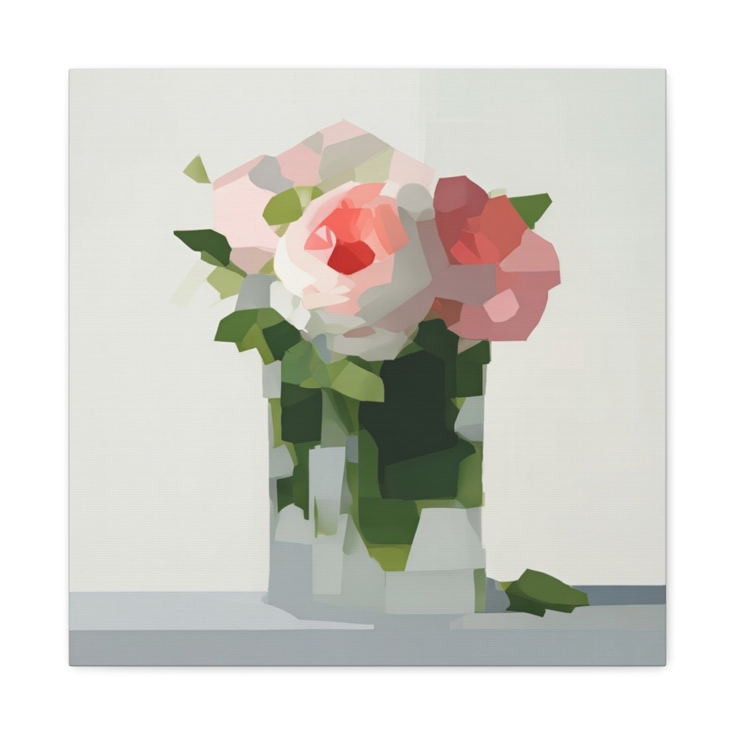 Pink Roses Geometric Canvas Print — Stretched Matte Wall Art