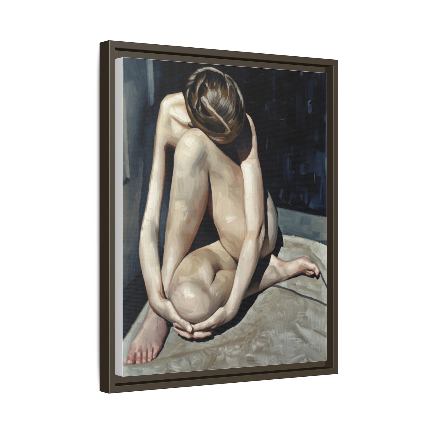 Framed Matte Canvas Print Contemplative Nude Figure Art