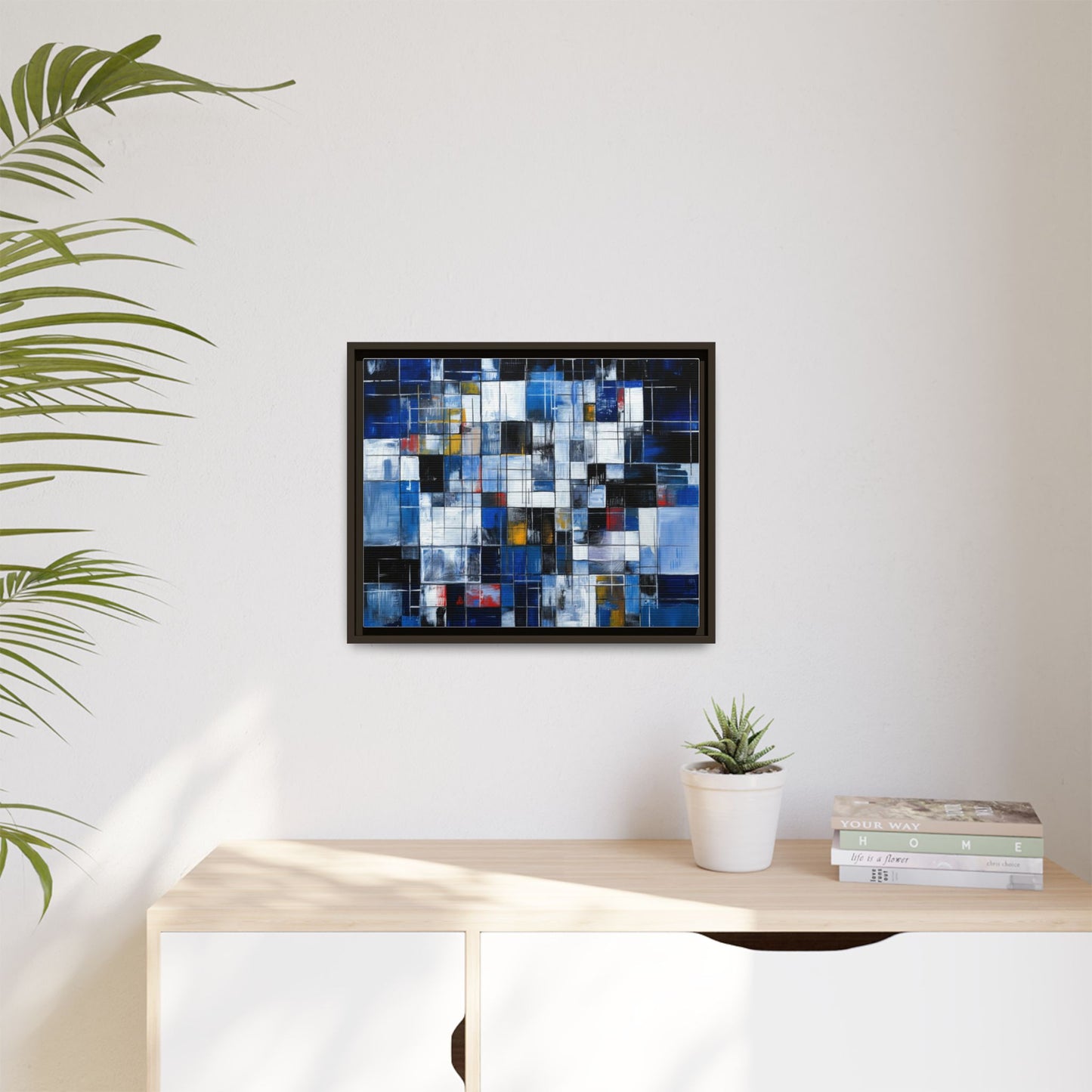 Abstract Blue Grid Matte Canvas Framed Art Print