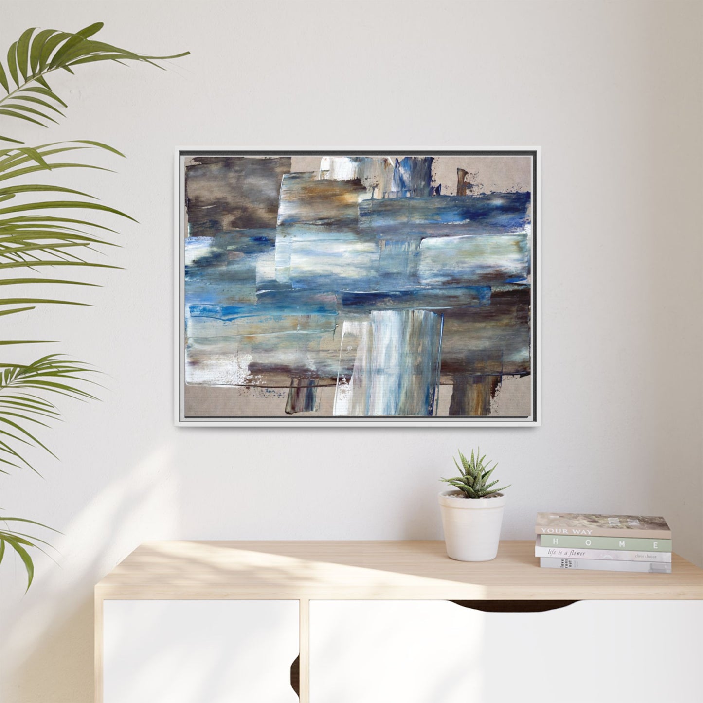Abstract Blue Coastal Matte Canvas Framed Wall Art