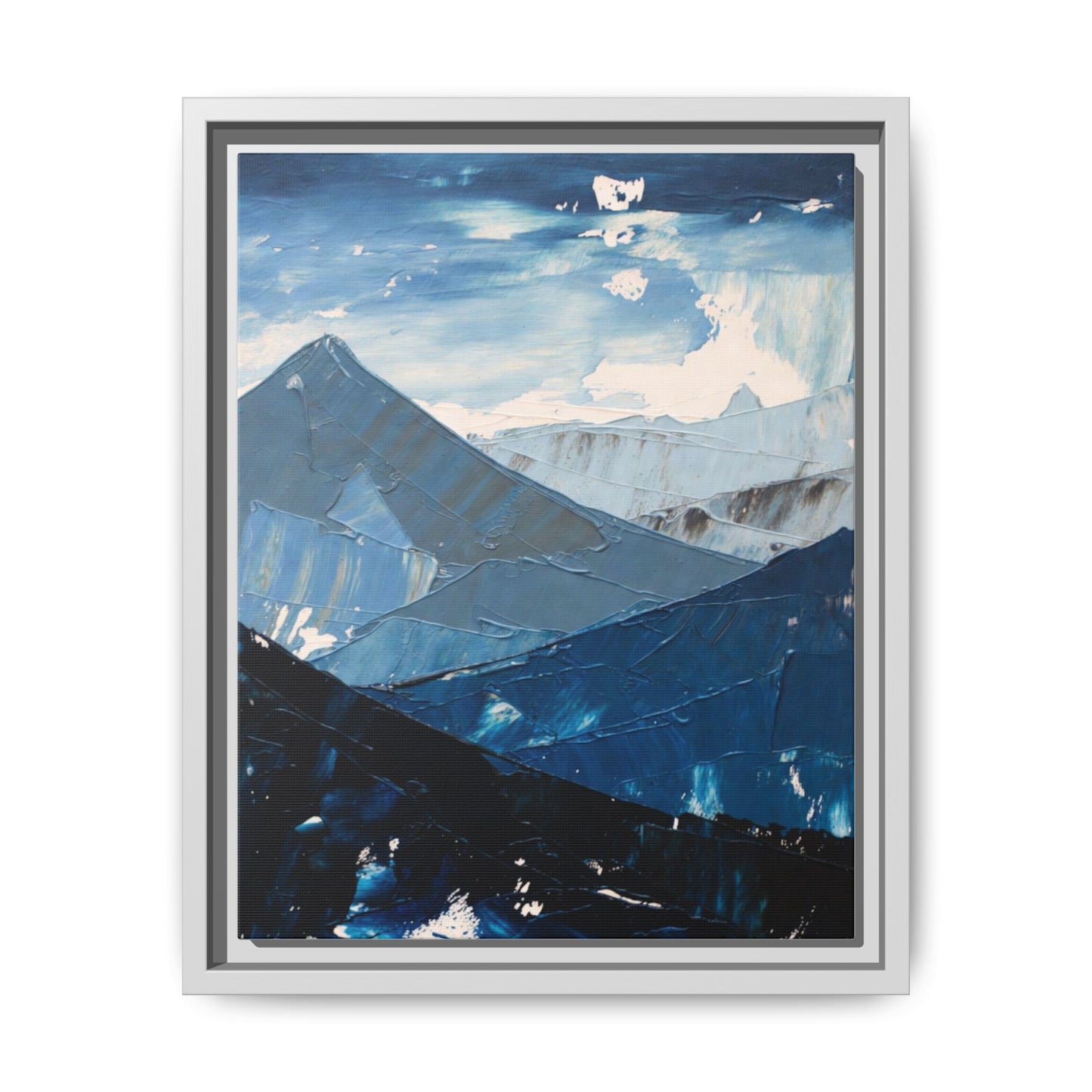 Blue Mountain Landscape Matte Canvas Framed | Abstract Mountain Wall Art
