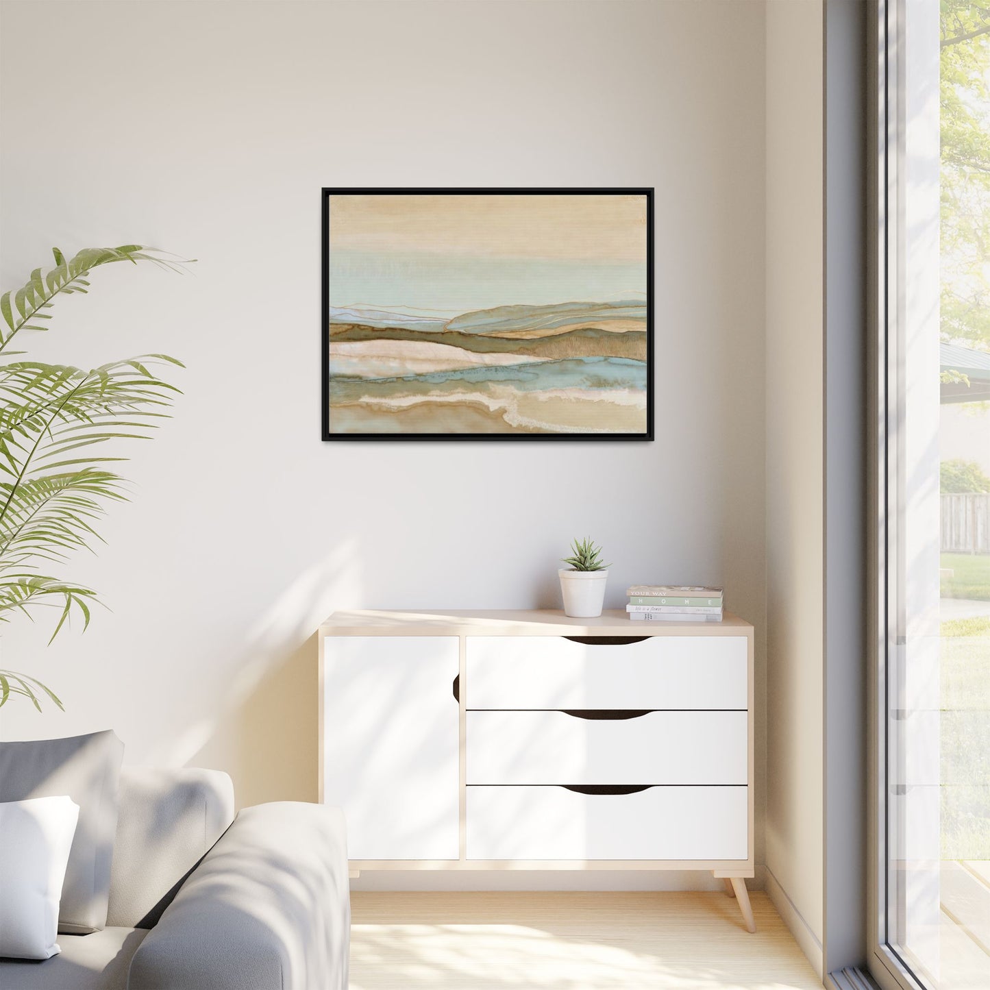 Framed Matte Canvas Coastal Abstract Landscape Wall Art