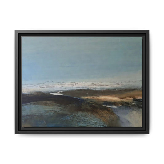 Framed Matte Canvas Wall Art — Serene Abstract Blue Landscape