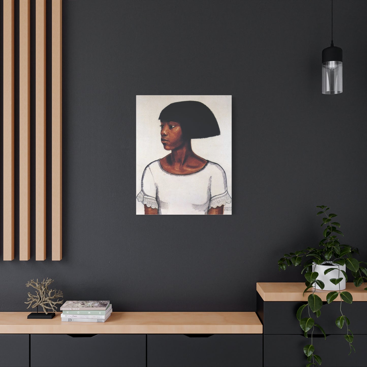 Portrait of a Young Woman by Winold Reiss Portrait Canvas Print – Matte Stretched Wall Art