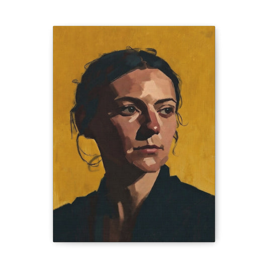Portrait Painting Canvas Print — Moody Golden Female Portrait on Matte Stretched Canvas