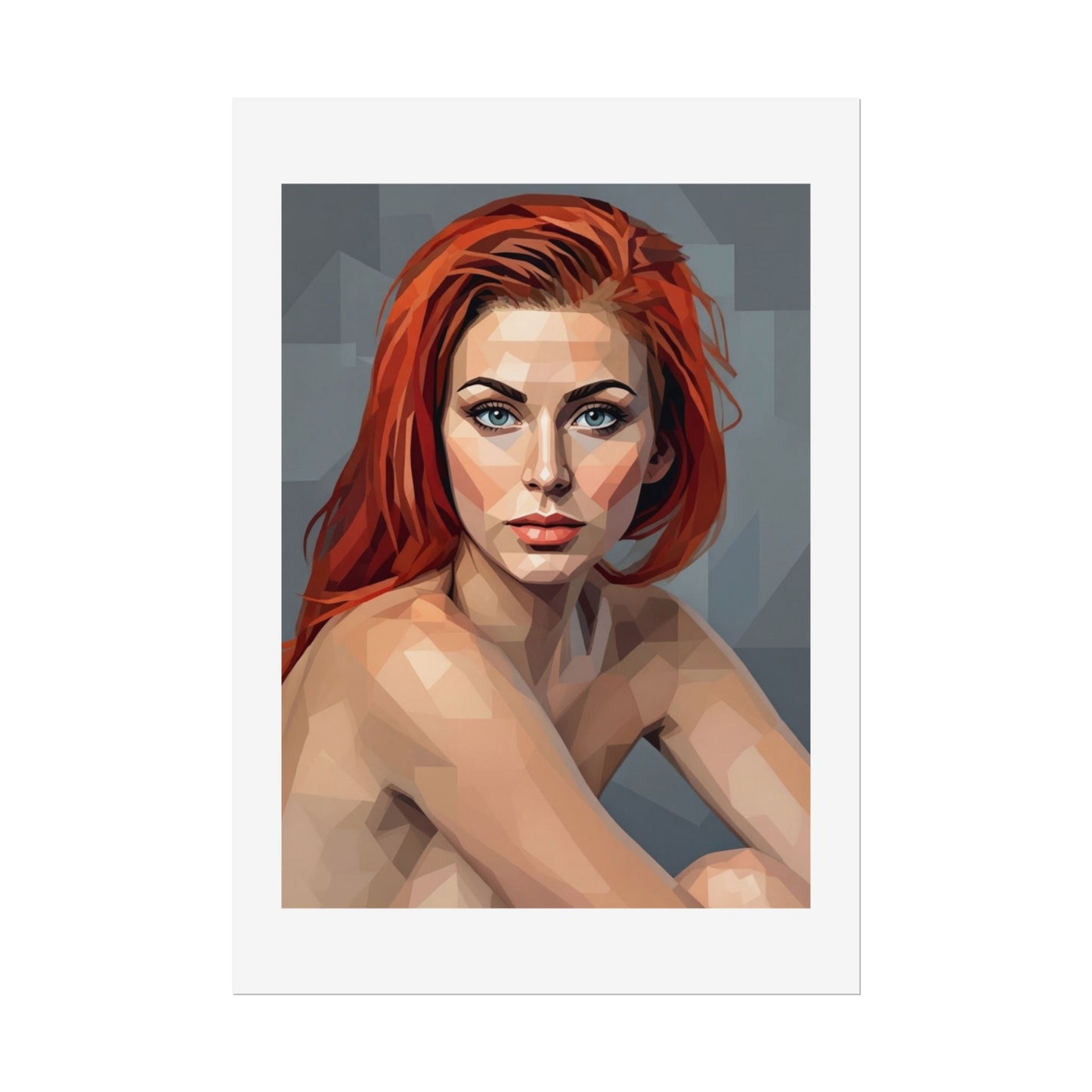 Geometric Redhead Portrait Poster — Modern Pop Art Rolled Print