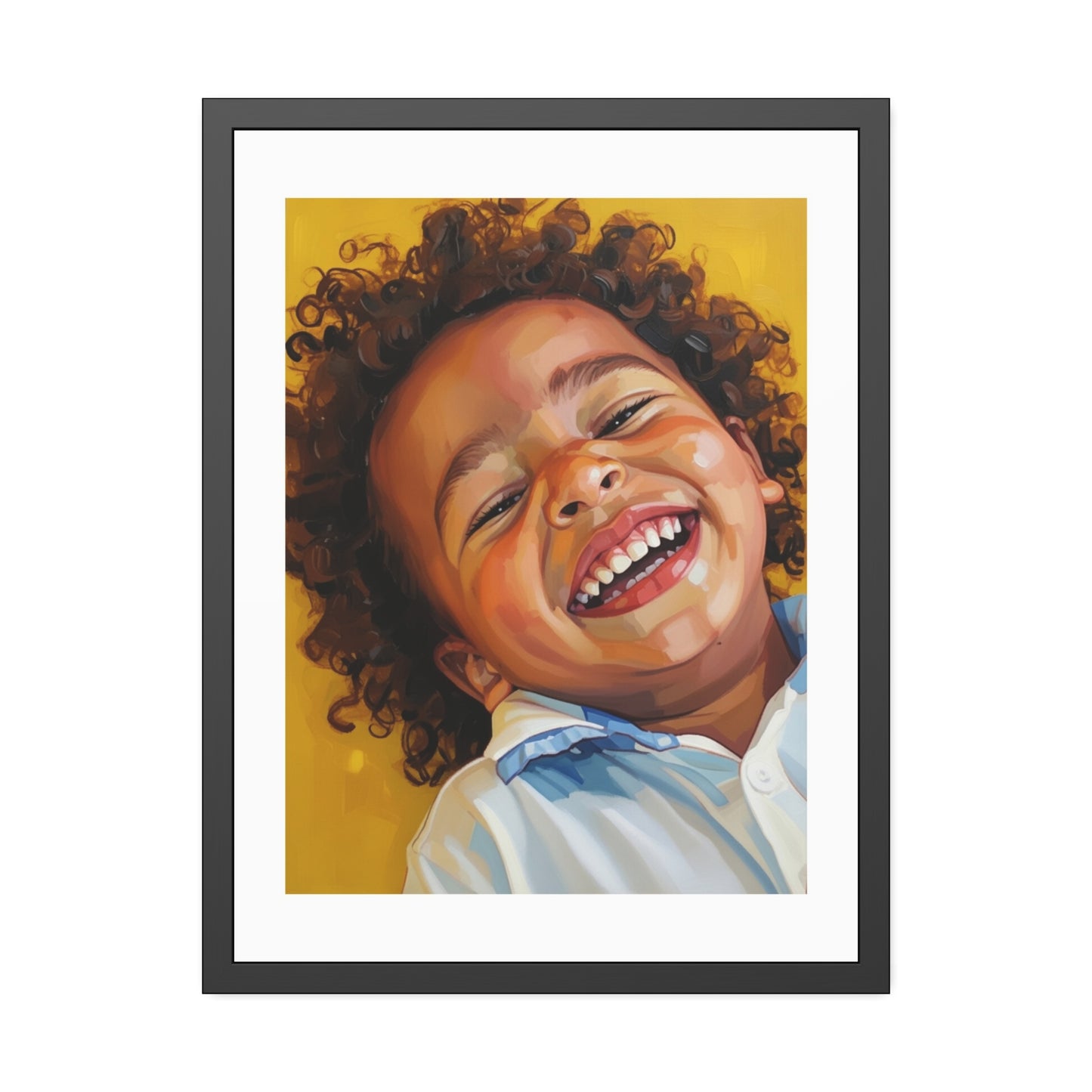 Framed Poster — Joyful Laughing Child Portrait, Colorful Nursery Wall Art
