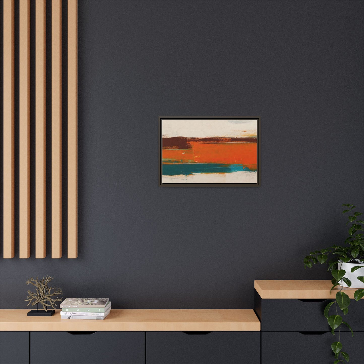 Abstract Horizon Matte Canvas Framed Print — Modern Orange Teal Wall Art