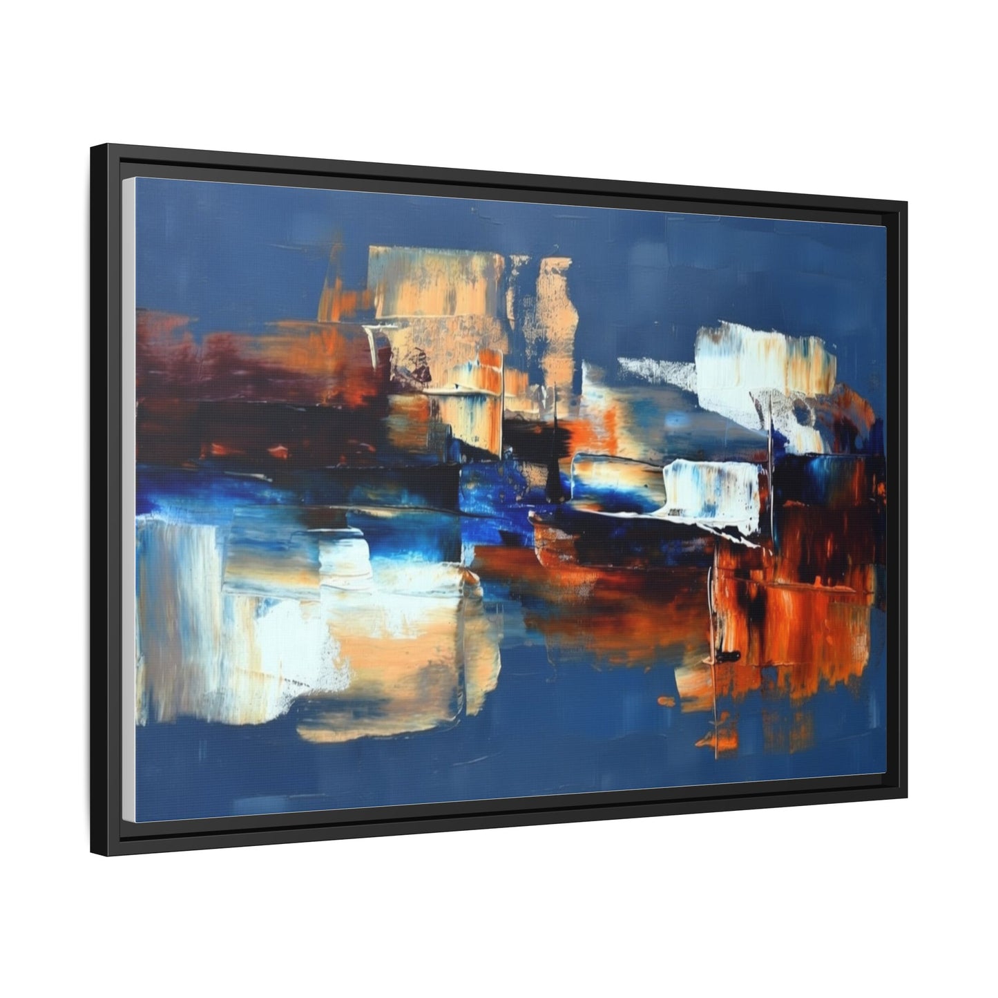 Abstract Blue & Rust Framed Canvas Art — Modern Matte Wall Painting