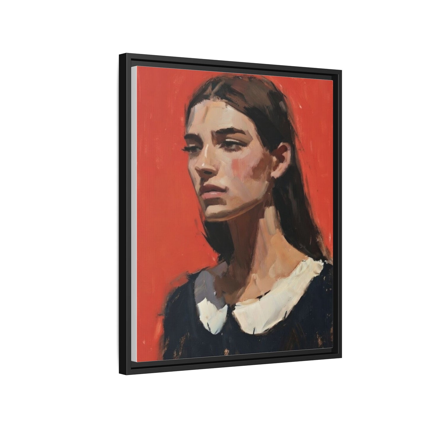 Framed Matte Canvas Portrait Print — Moody Red Figurative Art