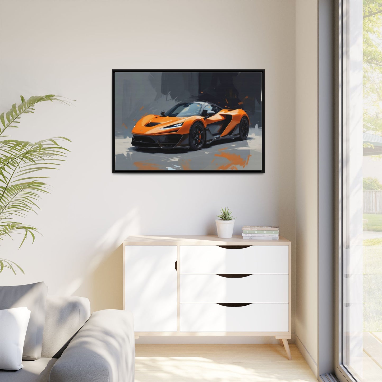 Framed Matte Canvas — Orange Sports Car Print