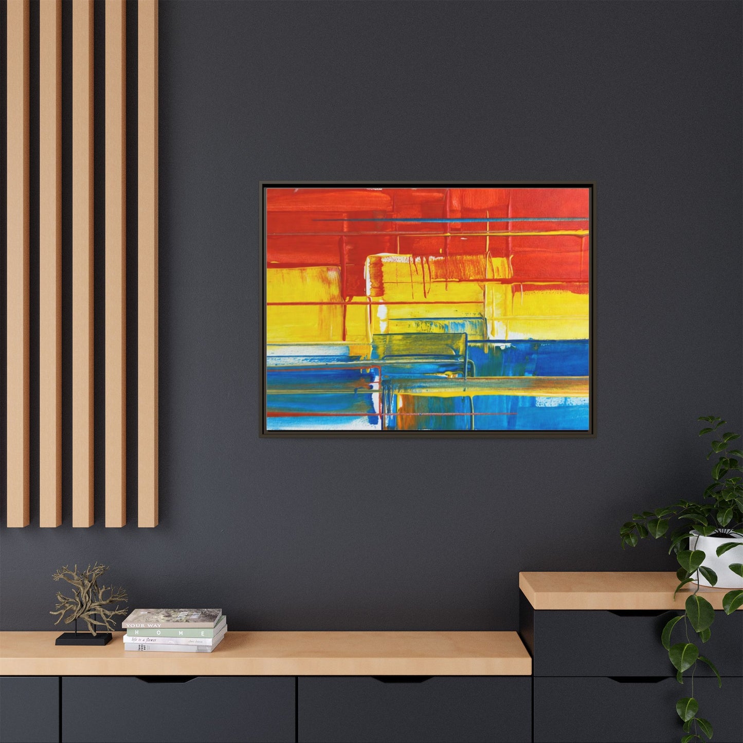 Abstract Multi-Color Framed Canvas Art — Modern Geometric Wall Decor