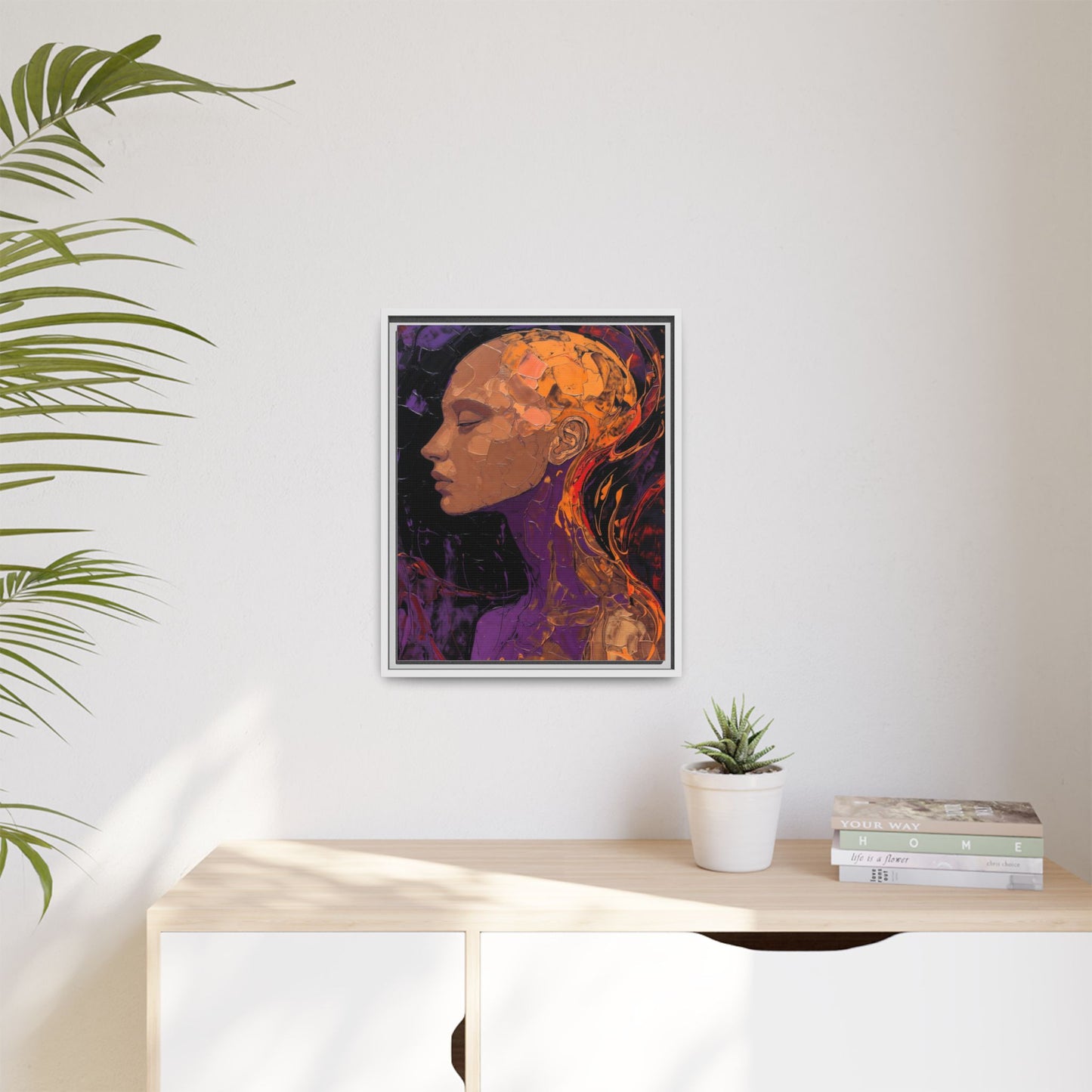 Abstract Profile Portrait Matte Framed Canvas — Multicolor Feminine Art Print