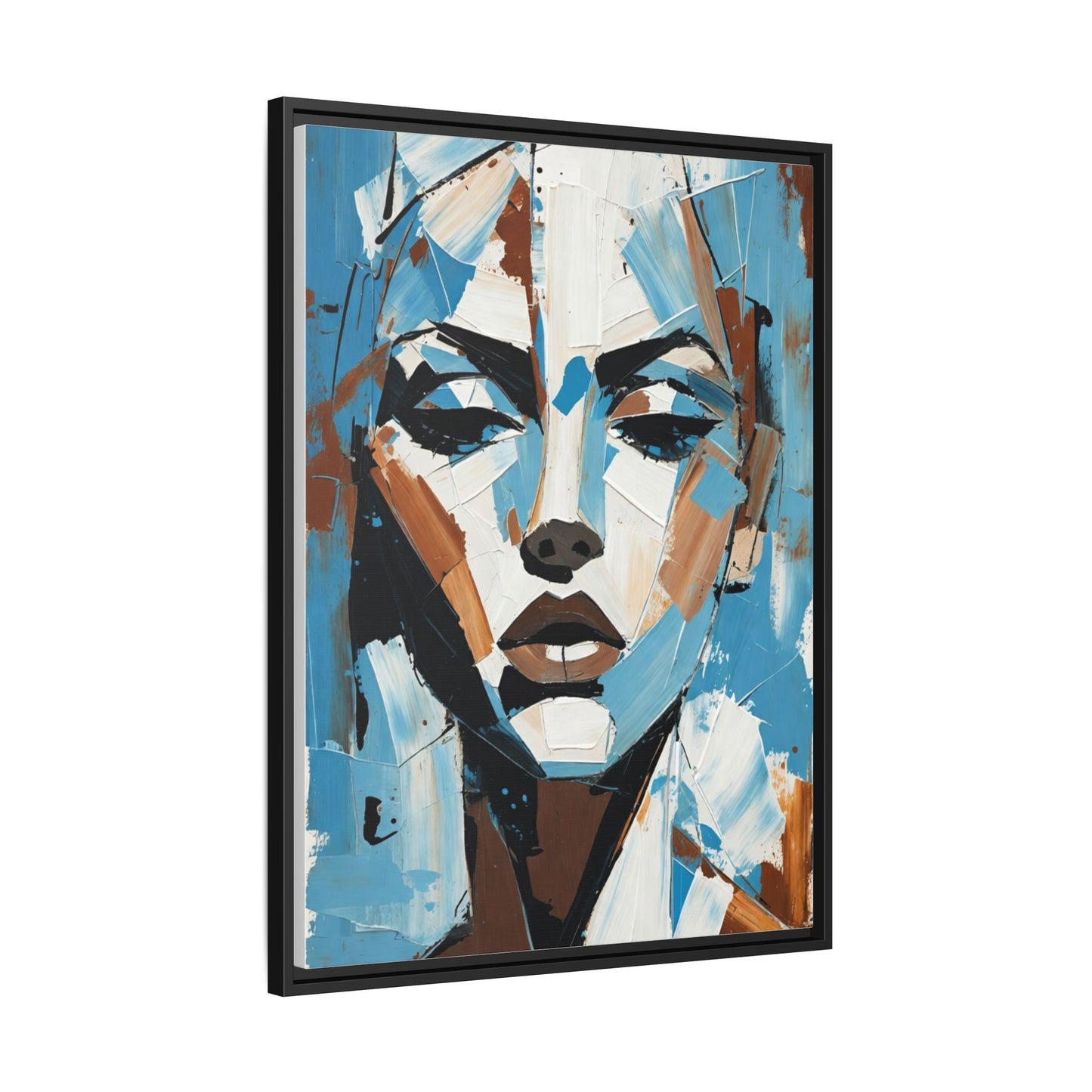Abstract Blue Face Matte Canvas Wall Art — Framed Modern Portrait Print