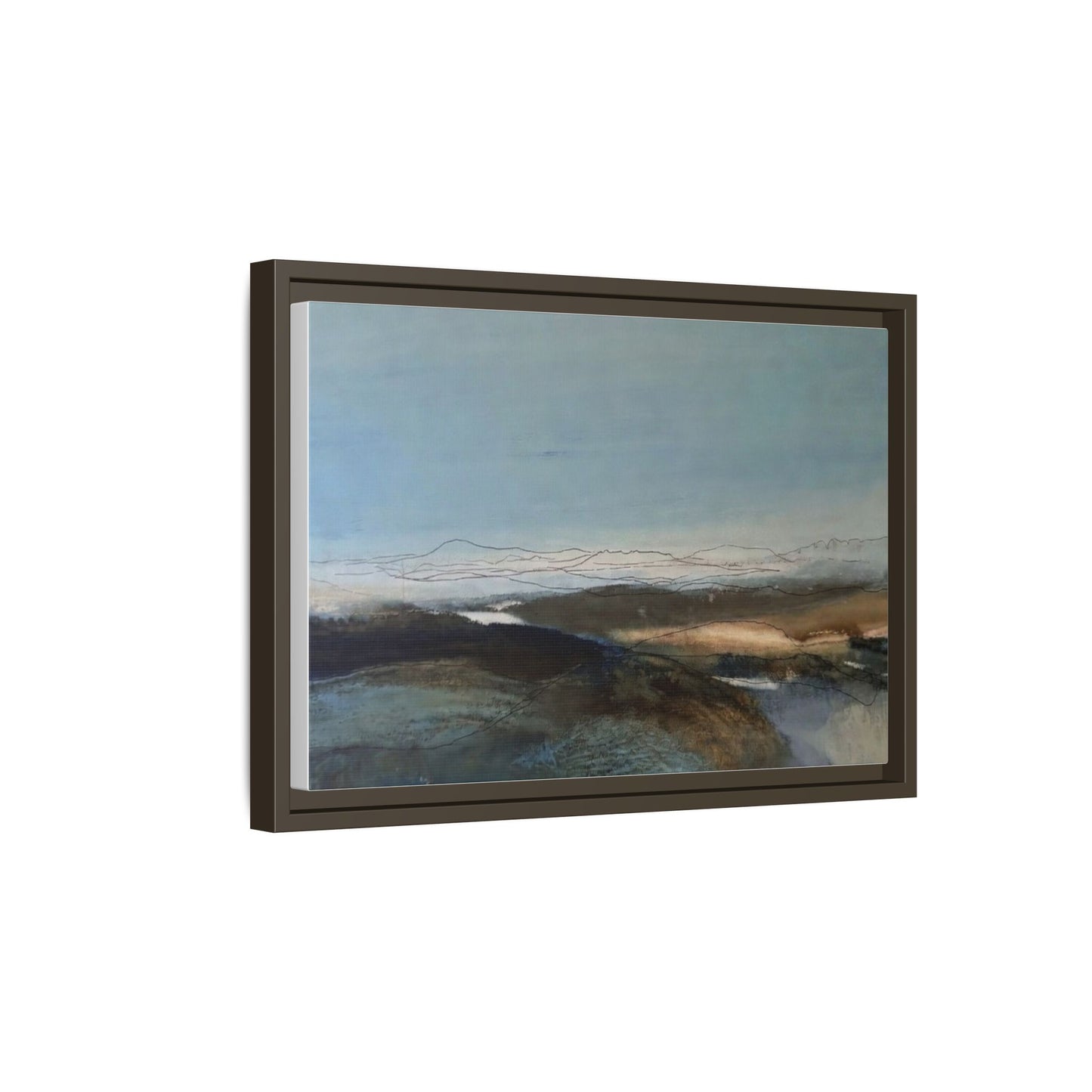 Framed Matte Canvas Wall Art — Serene Abstract Blue Landscape