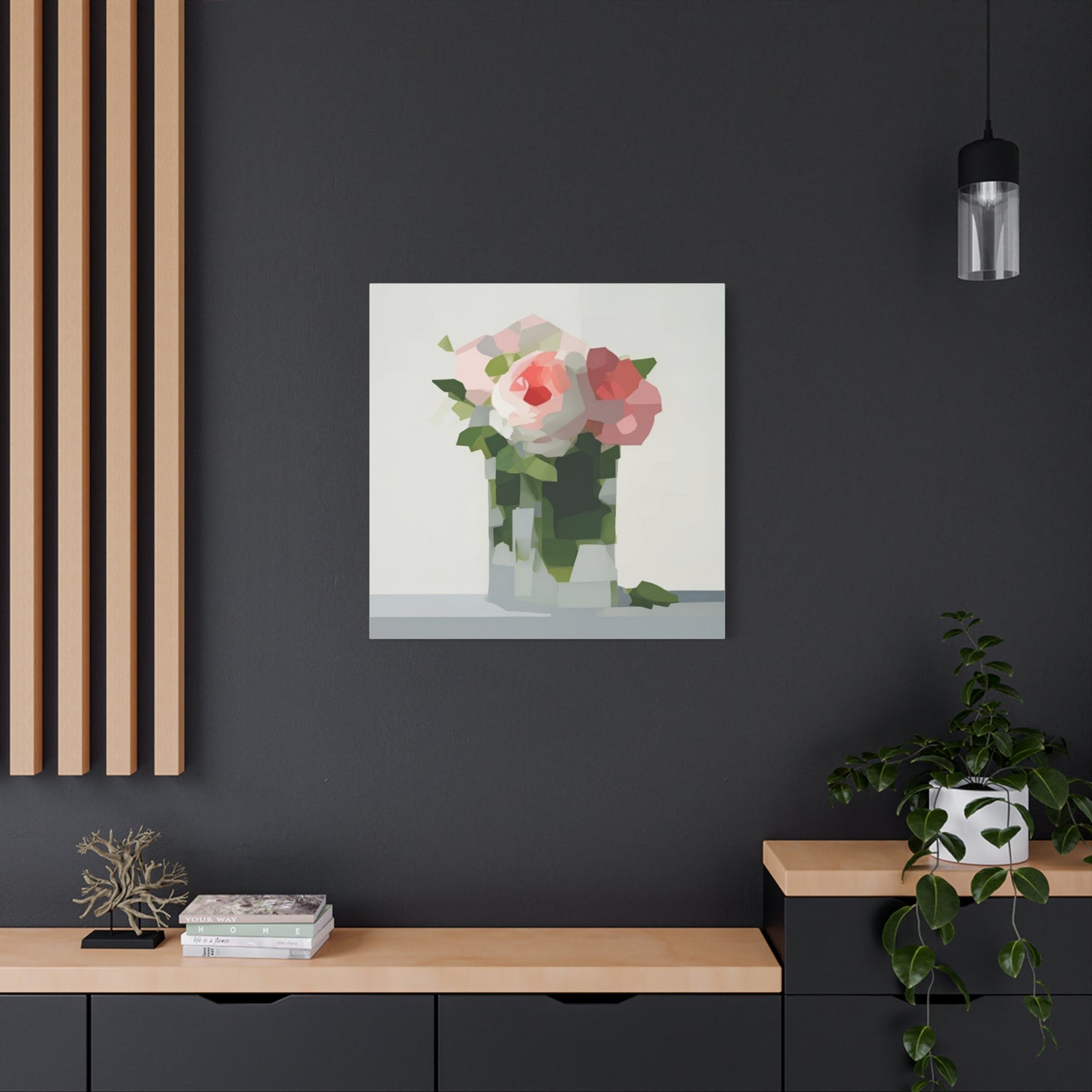 Pink Roses Geometric Canvas Print — Stretched Matte Wall Art