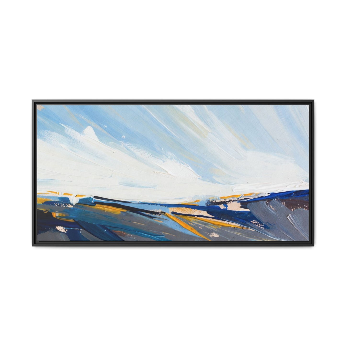 Framed Abstract Seascape Canvas Print — Matte Multi‑Color Wall Art