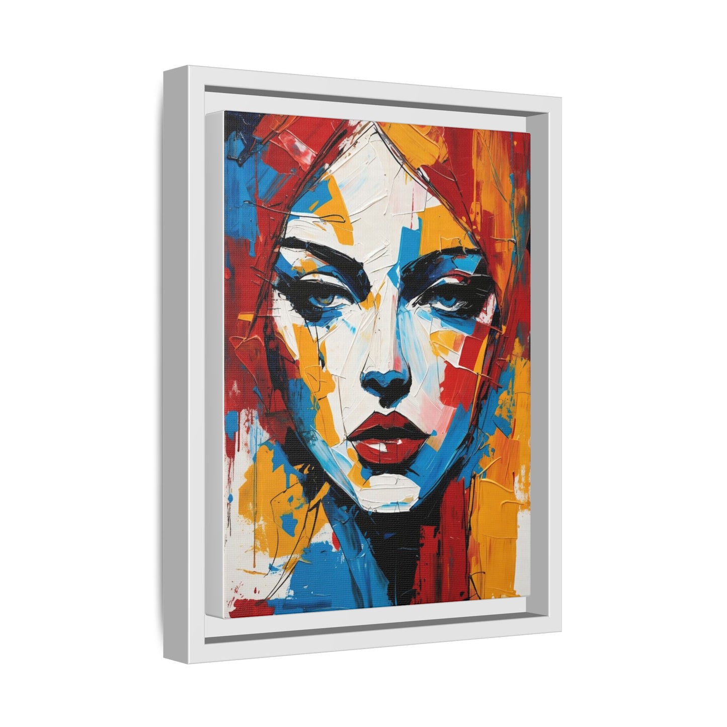 Framed Abstract Portrait Canvas — Colorful Female Face Wall Art