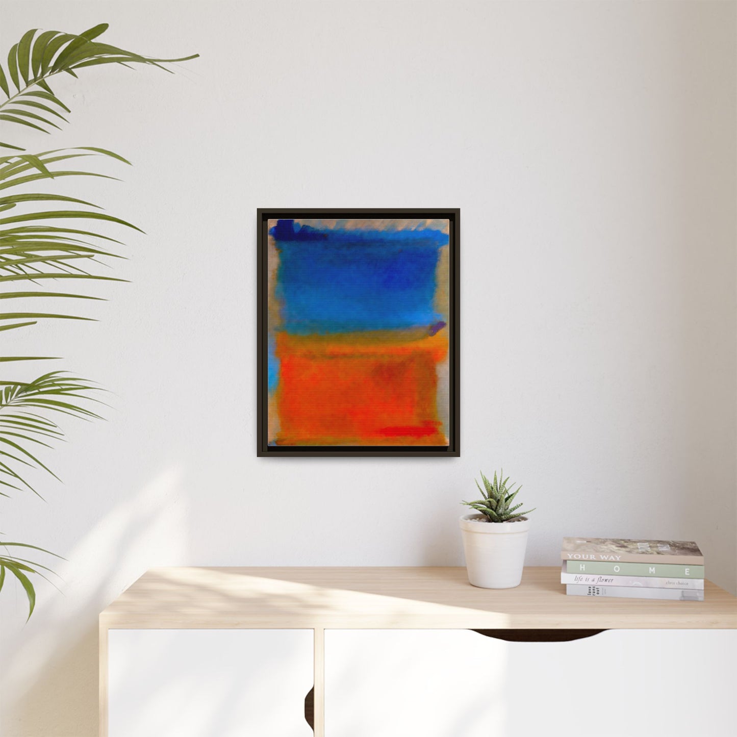 Abstract Color Block Matte Canvas Framed Wall Art — Blue & Orange Modern Painting