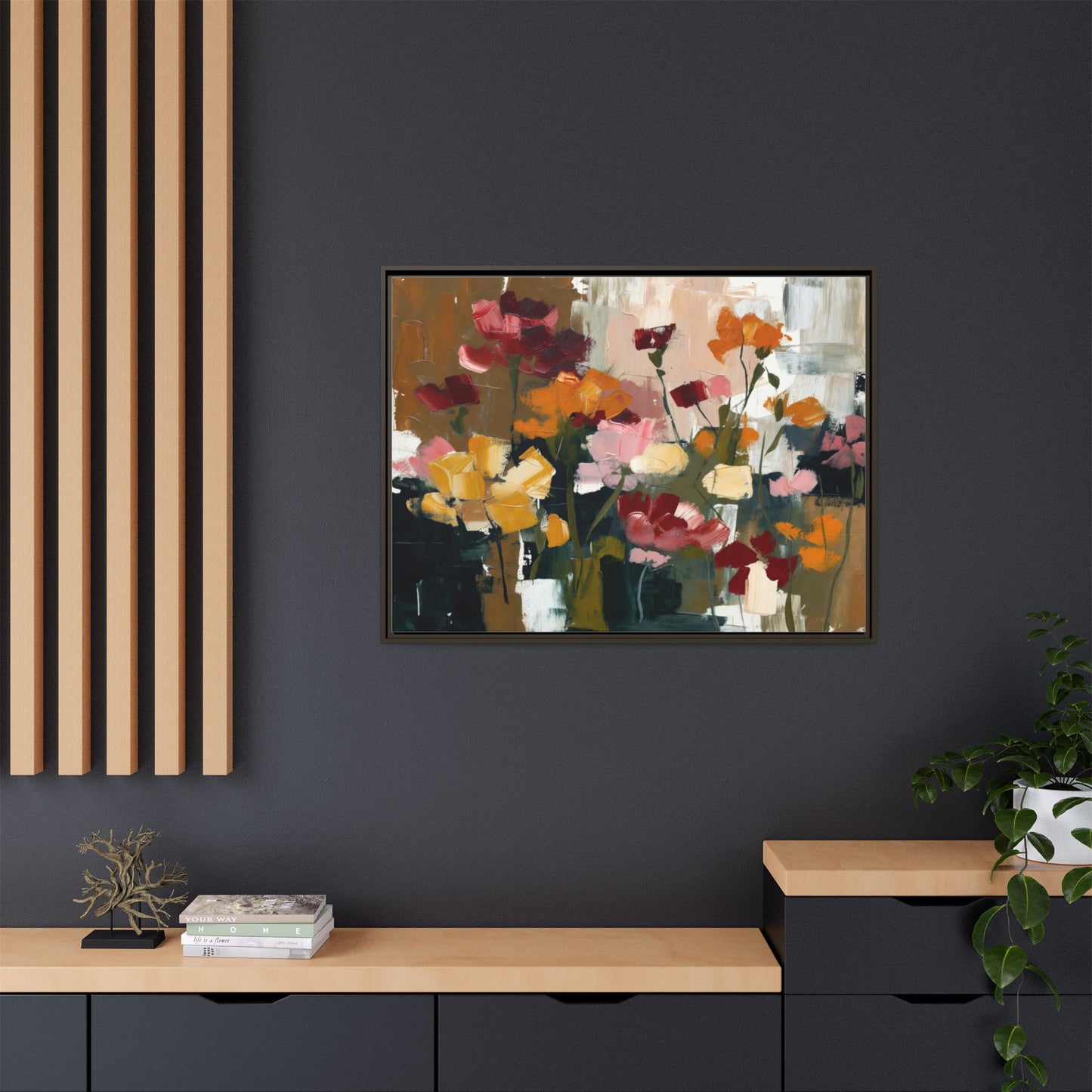 Framed Matte Canvas Floral Abstract Wall Art