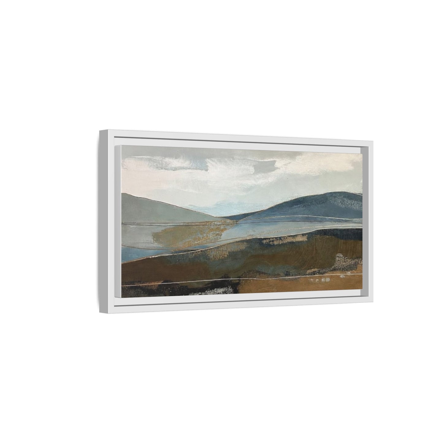 Framed Matte Canvas Landscape Art - Serene Abstract Hills in Blue & Earth Tones