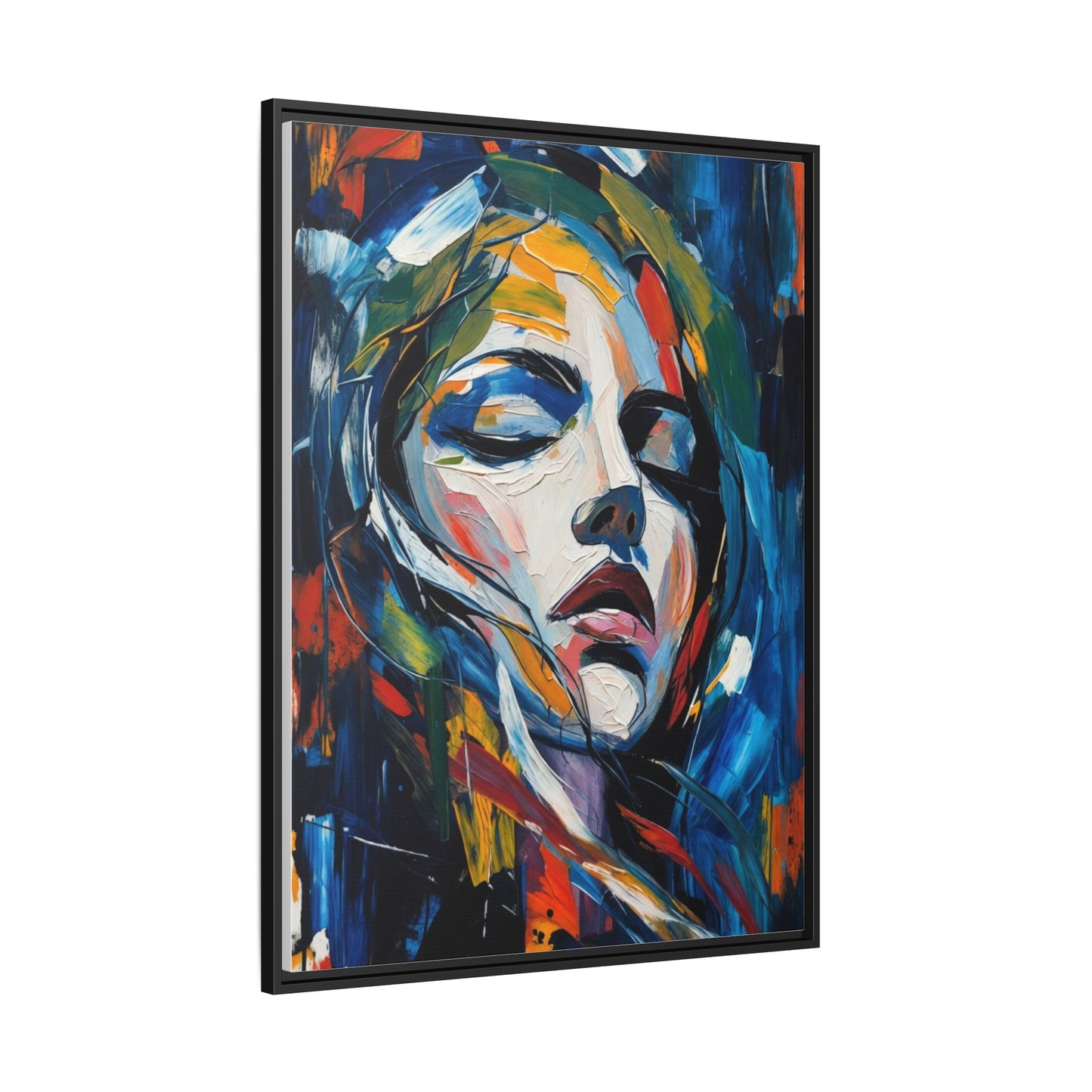 Abstract Colorful Woman Portrait — Framed Matte Canvas Wall Art