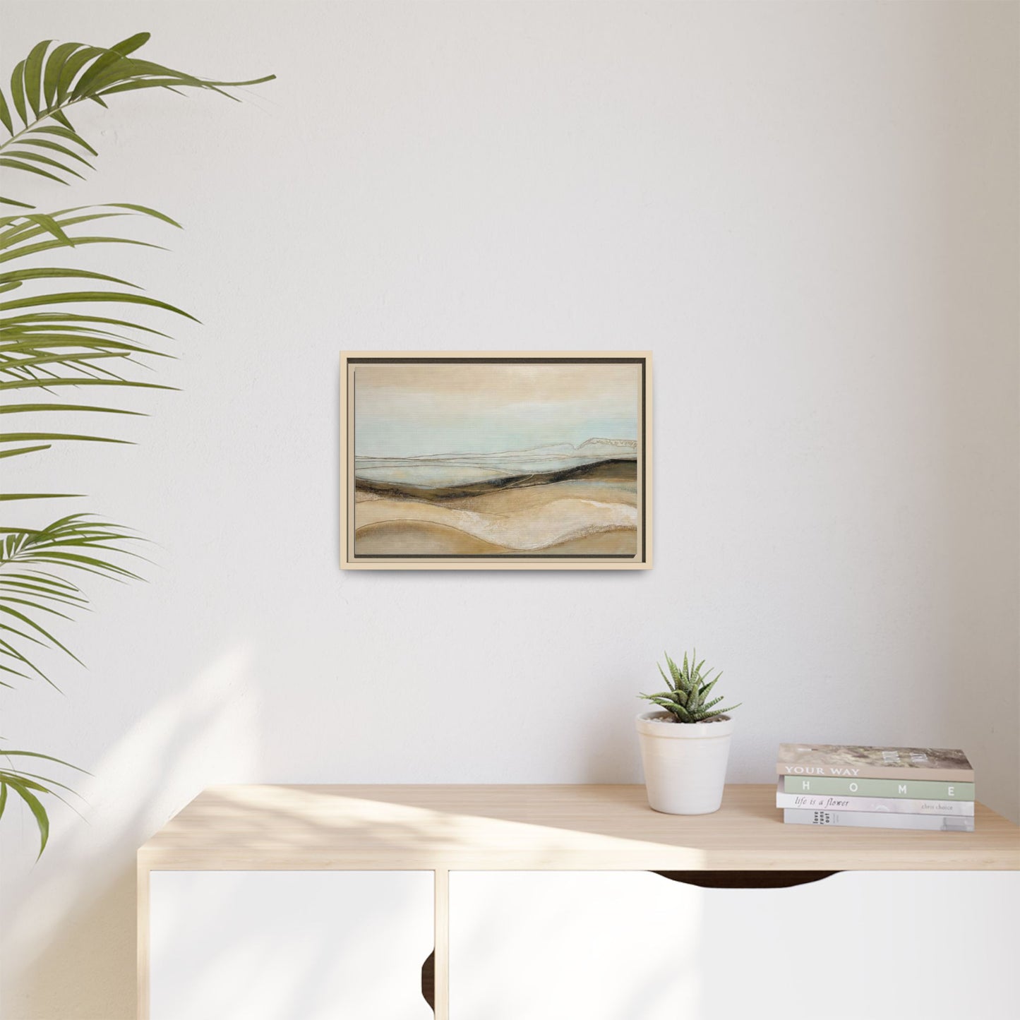 Framed Matte Canvas Wall Art — Neutral Abstract Landscape in Soft Blues & Earth Tones