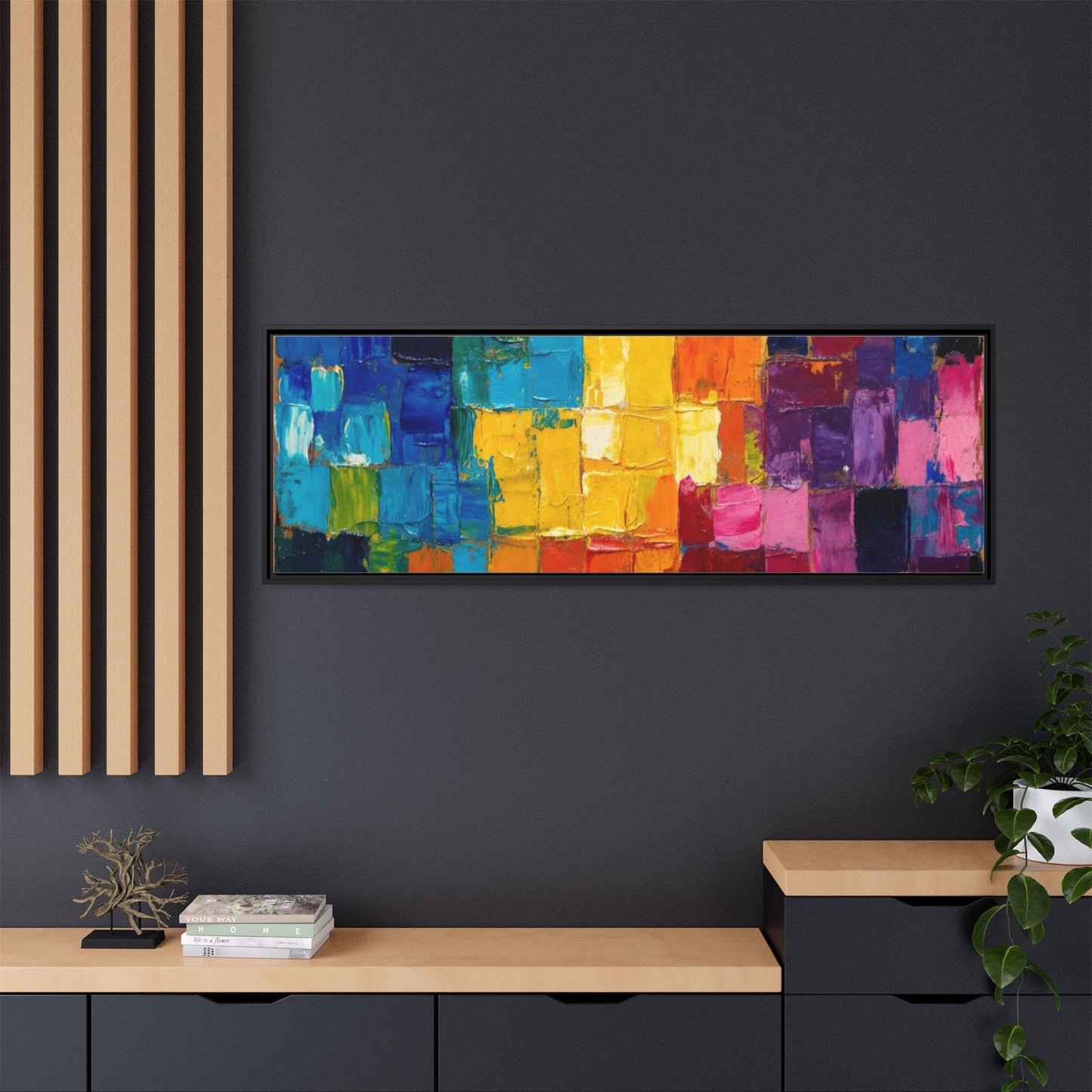 Abstract Rainbow Mosaic Framed Canvas Print — Colorful Modern Wall Art