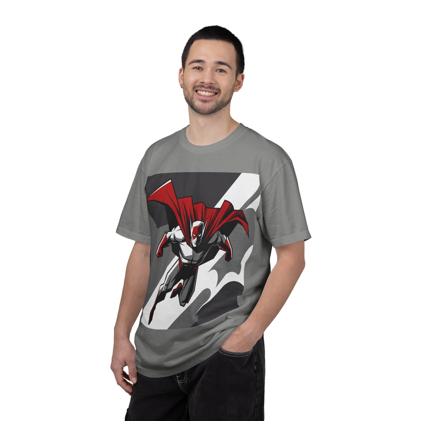 Superhero Action T-Shirt — Red Cape Comic Graphic Tee