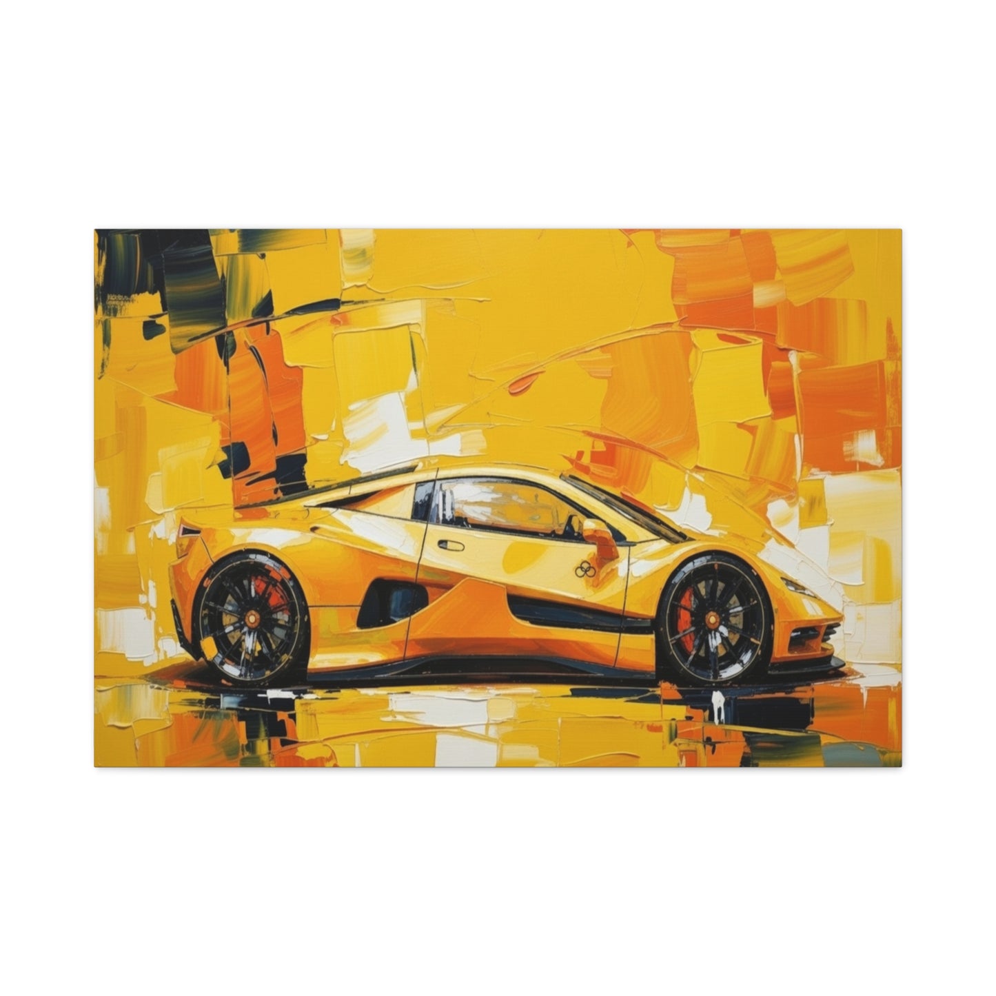 Yellow Sports Car Abstract Canvas Art - Matte Stretched Wall Print