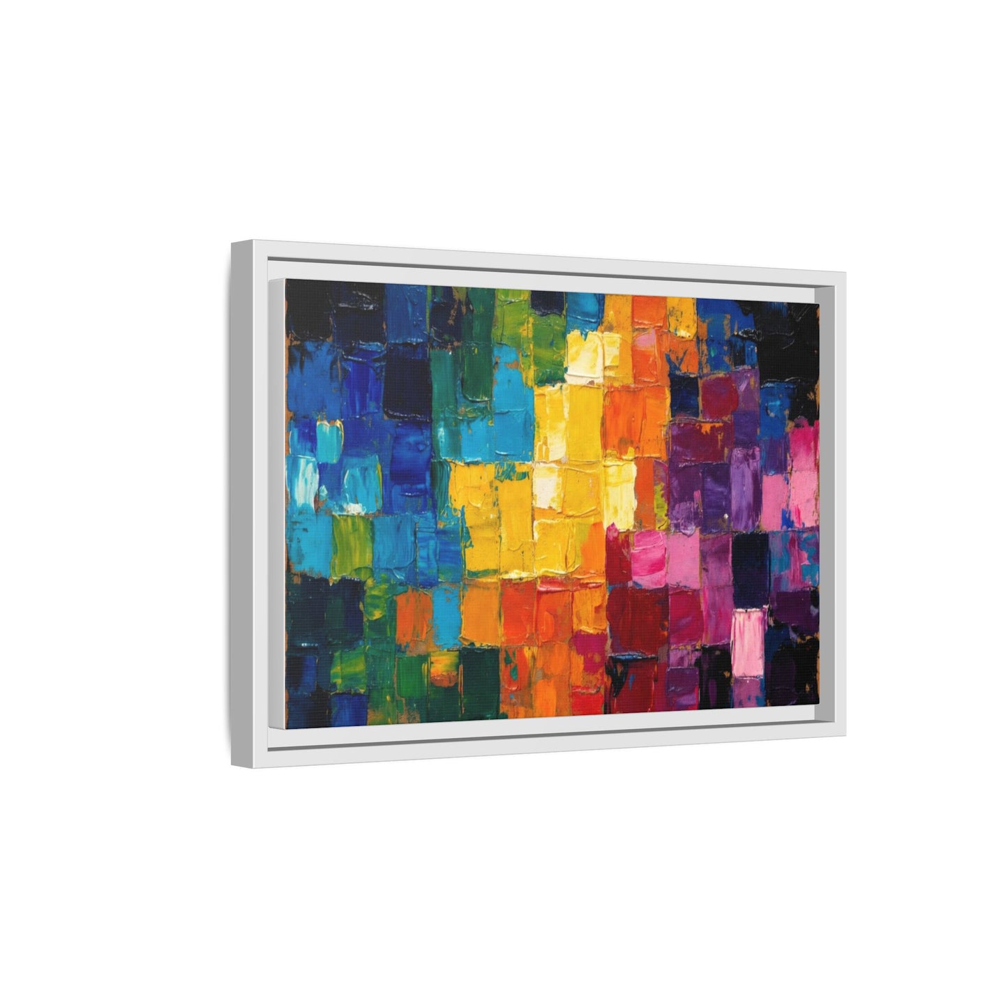 Abstract Rainbow Mosaic Framed Canvas Print — Colorful Modern Wall Art