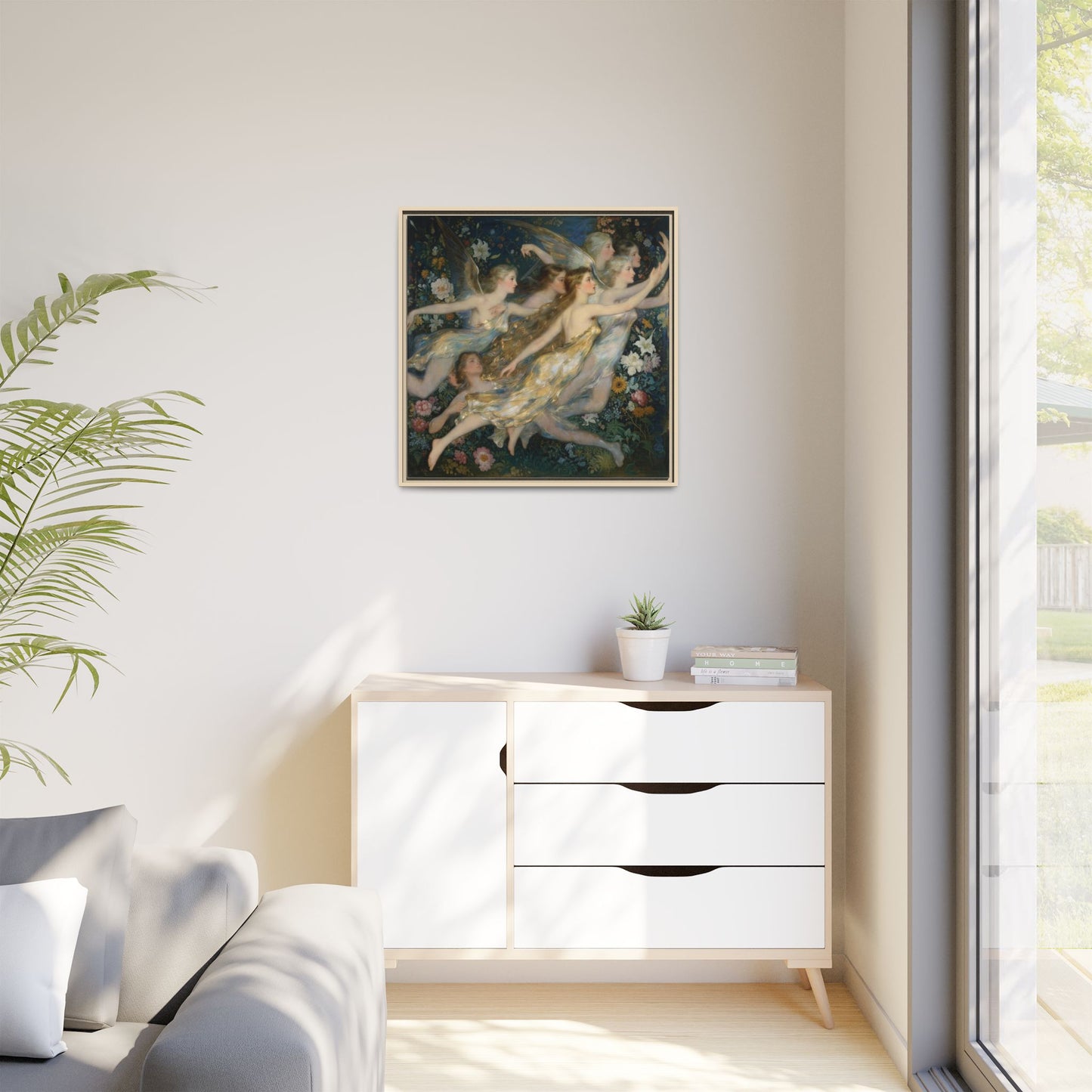 Framed Matte Canvas Wall Art — Vintage Fairies & Floral Painting