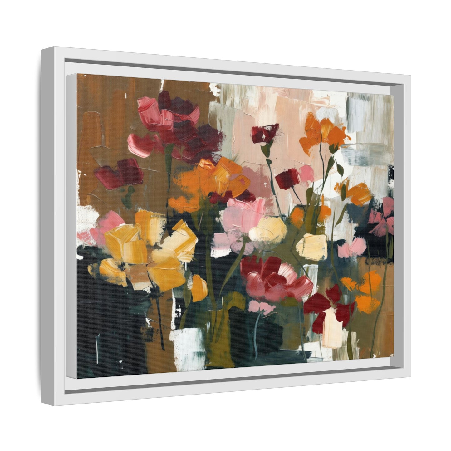 Framed Matte Canvas Floral Abstract Wall Art