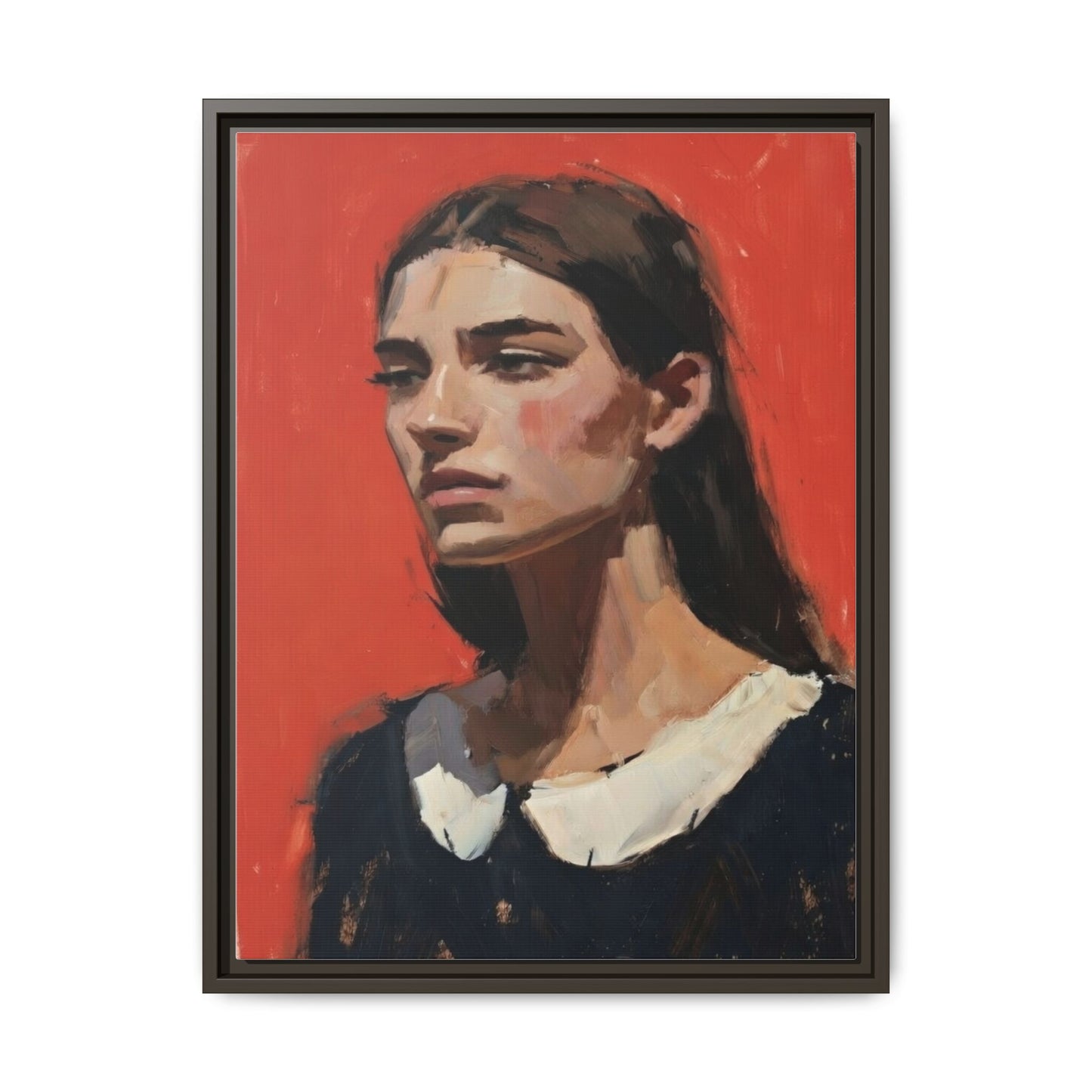 Framed Matte Canvas Portrait Print — Moody Red Figurative Art