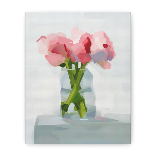 Pink Peonies Vase Canvas Art — Stretched Matte Wall Decor