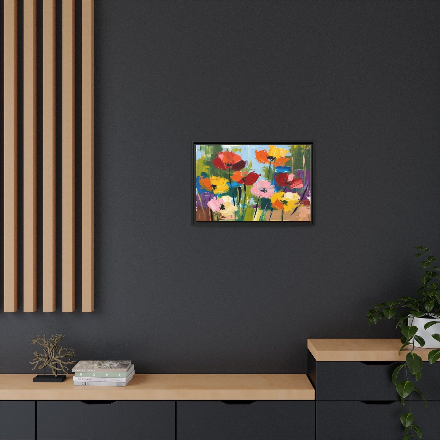 Framed Floral Canvas Print — Colorful Abstract Poppy Artwork
