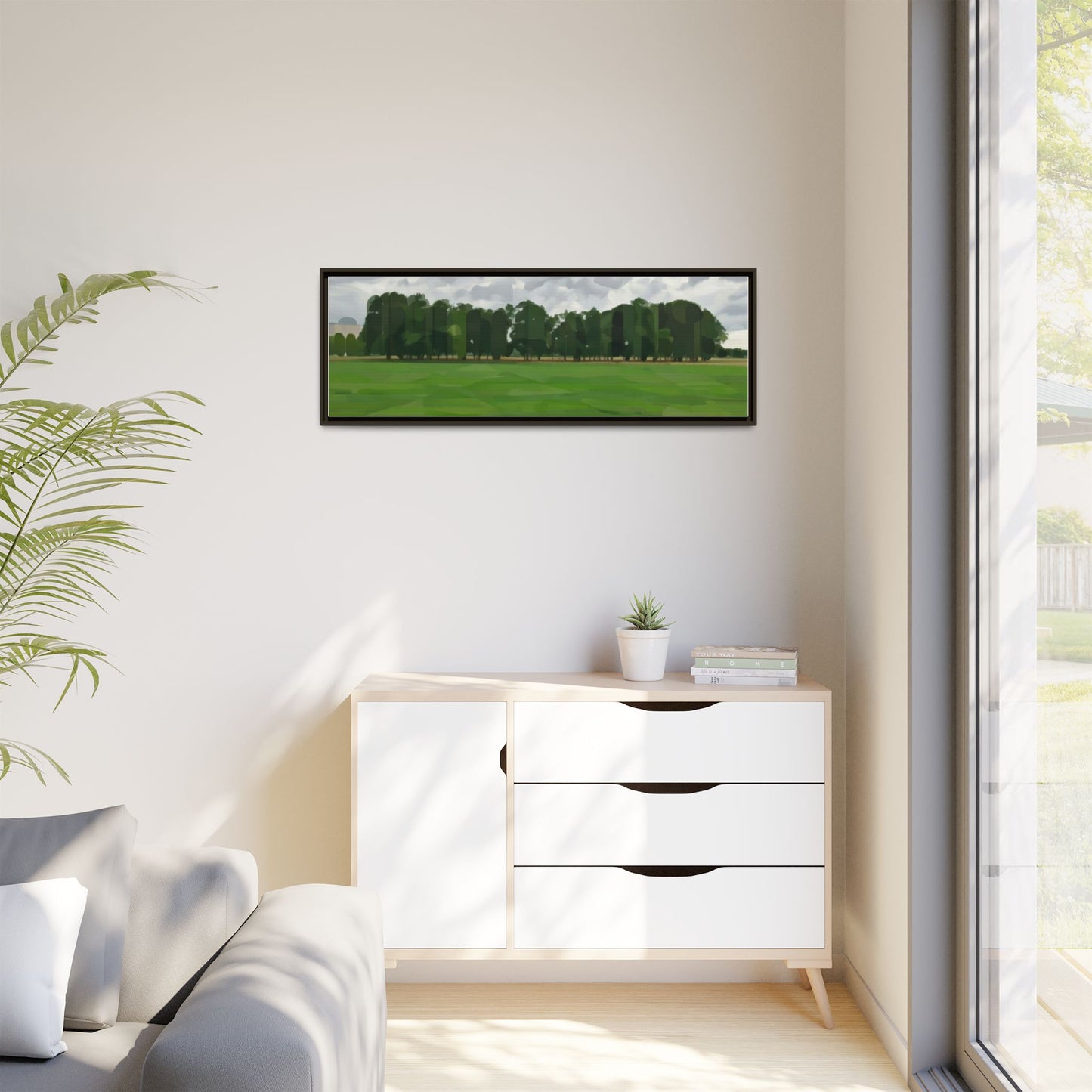 Framed Matte Canvas Print — Minimalist Green Landscape Art