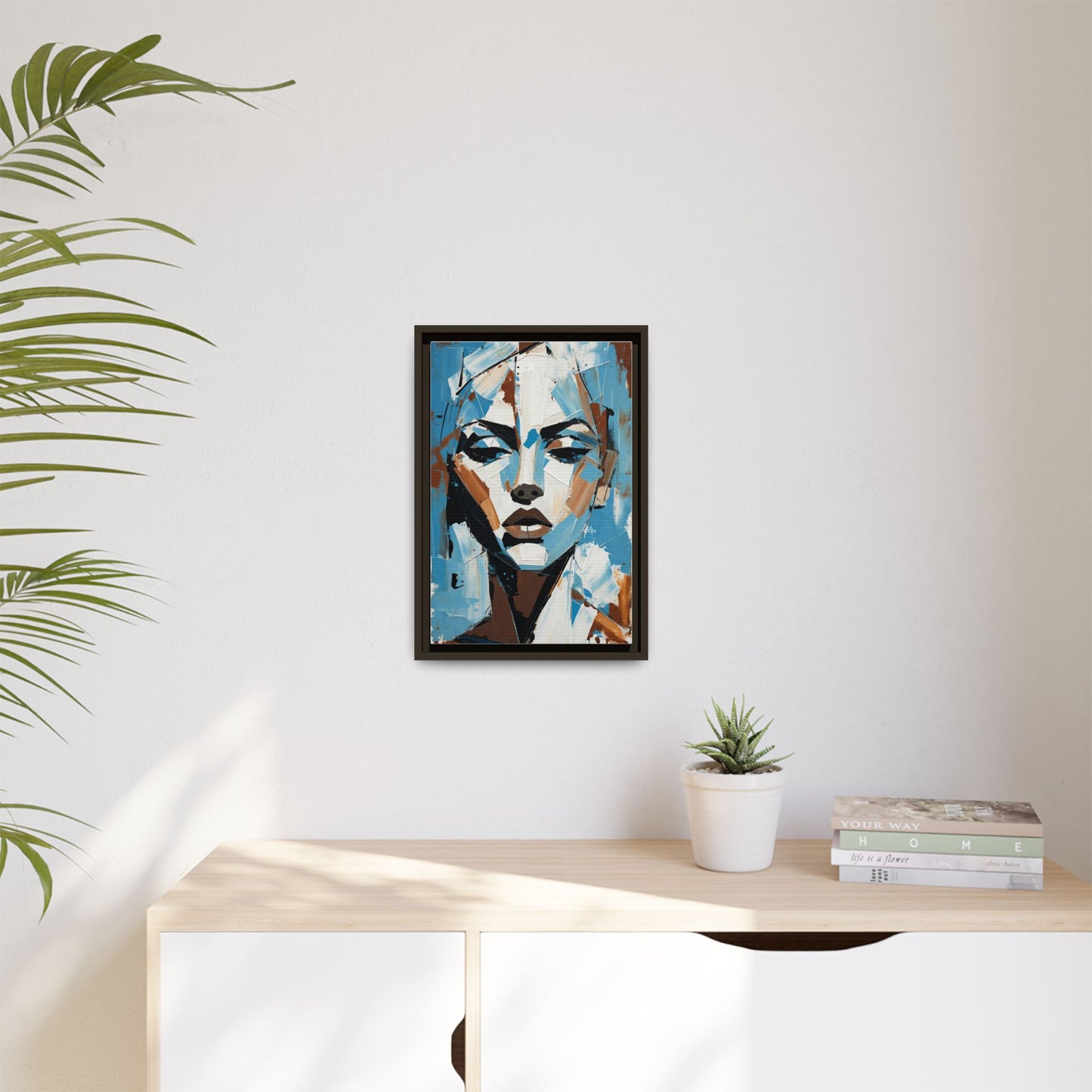 Abstract Blue Face Matte Canvas Wall Art — Framed Modern Portrait Print