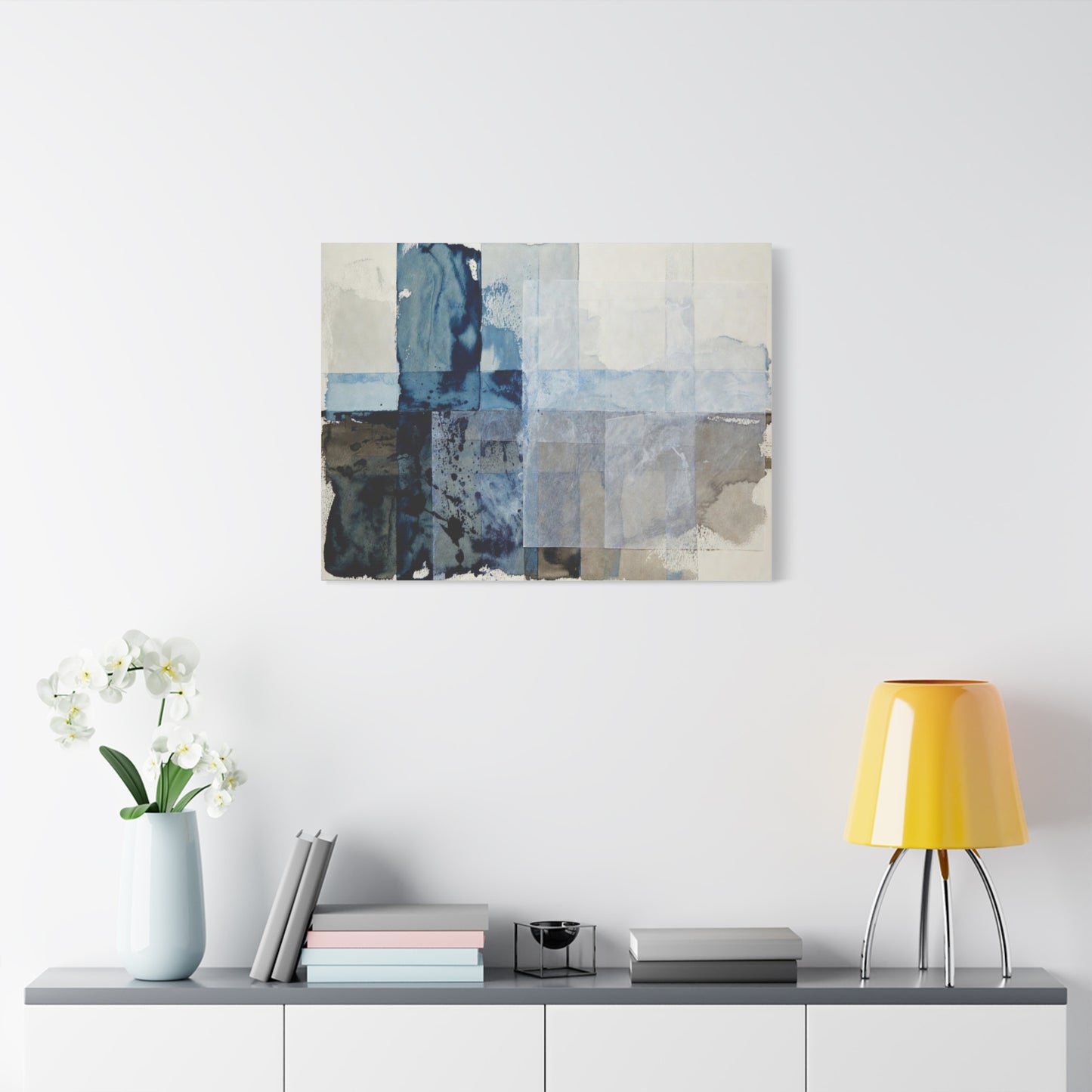 Abstract Blue Geometric Canvas Art — Stretched Matte Wall Decor