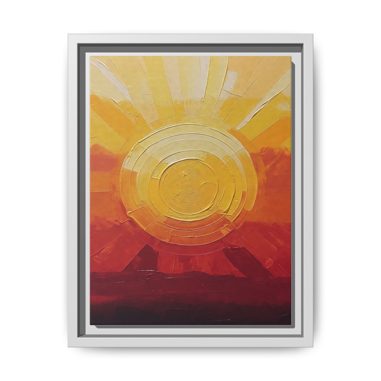 Sunburst Abstract Framed Canvas Art — Matte Multi‑Color Wall Print