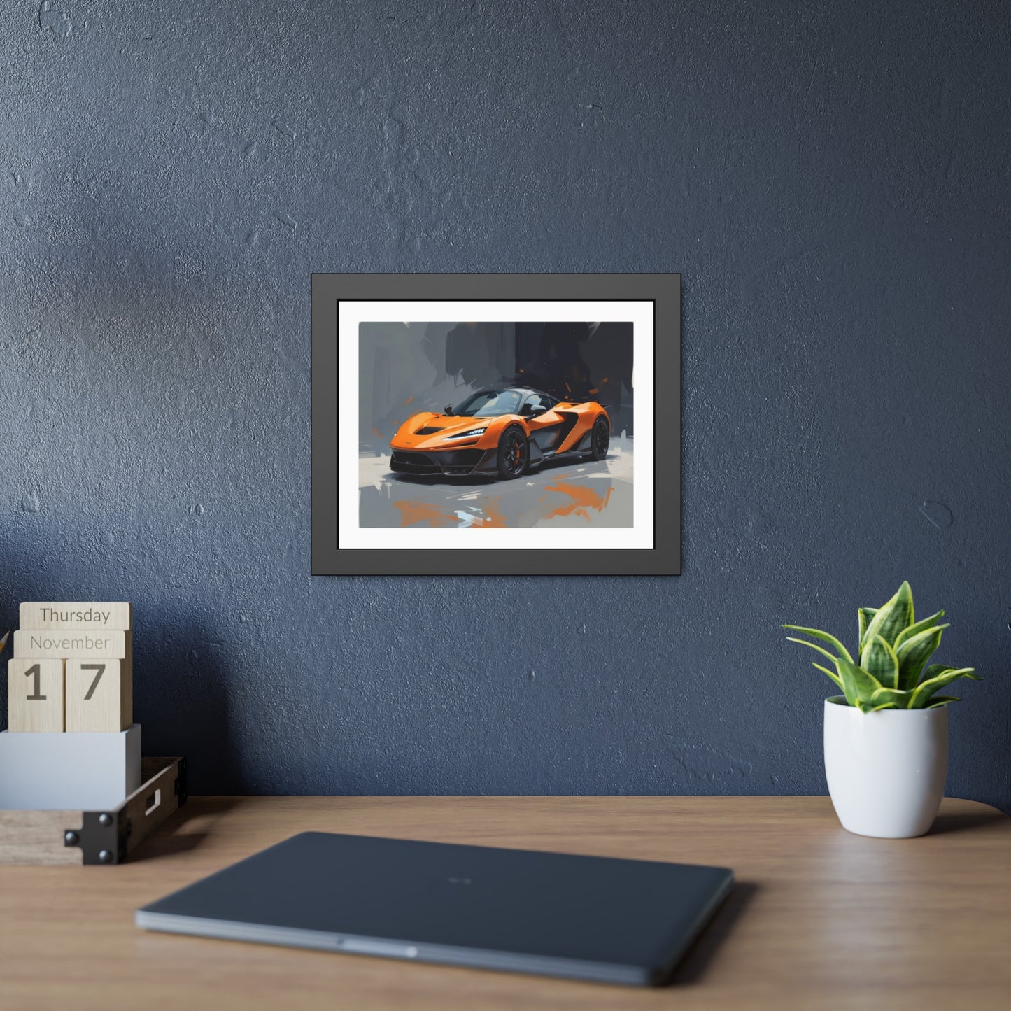 Framed Sports Car Poster — Orange Supercar Art Print