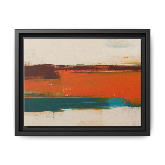 Abstract Horizon Matte Canvas Framed Print — Modern Orange Teal Wall Art