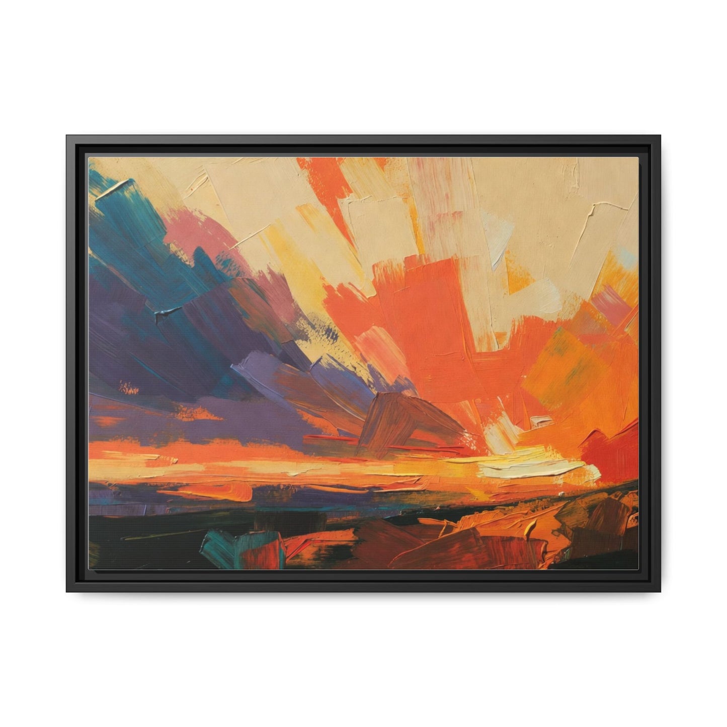 Framed Abstract Sunset Canvas Art – Multicolor Matte Wall Decor