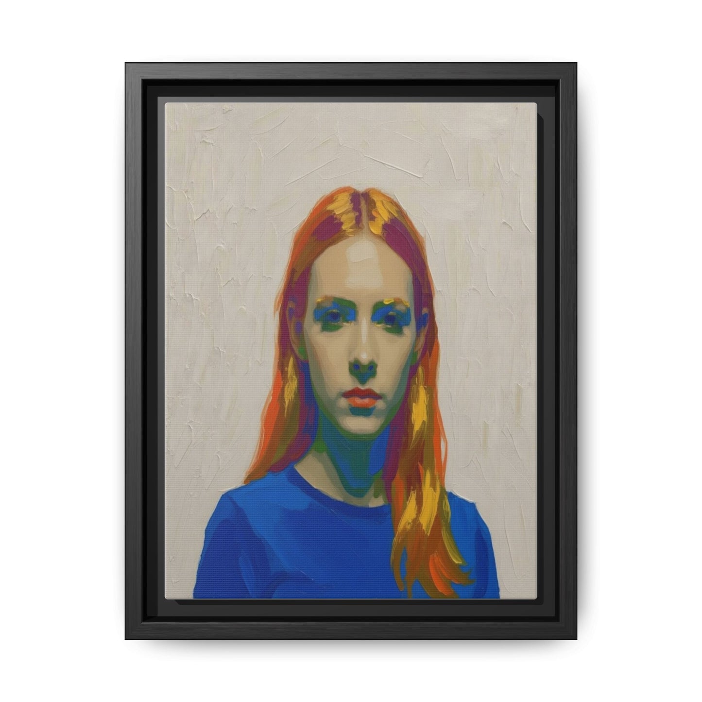 Framed Matte Canvas Portrait — Vibrant Multi‑Color Girl Art Print