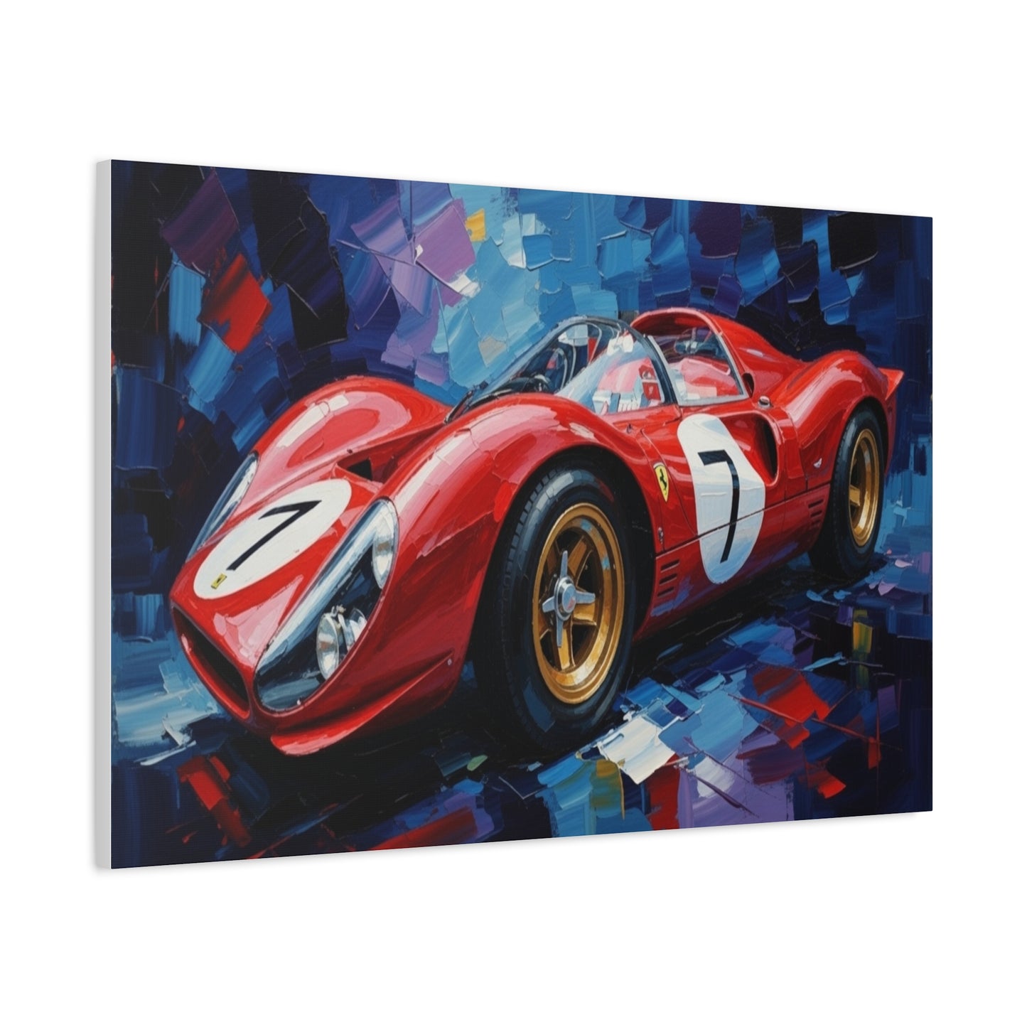 Vintage Ferrari Racing Car Canvas Print — Red Classic Sports Car Artwork (Matte Stretched)
